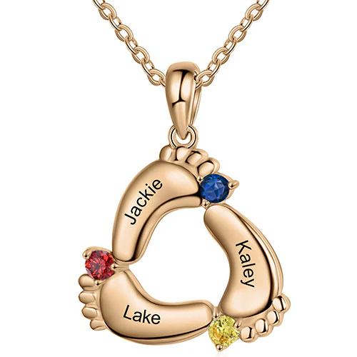 Rose Gold Plated Engraved Birthstone Footprint Necklace - Image 5