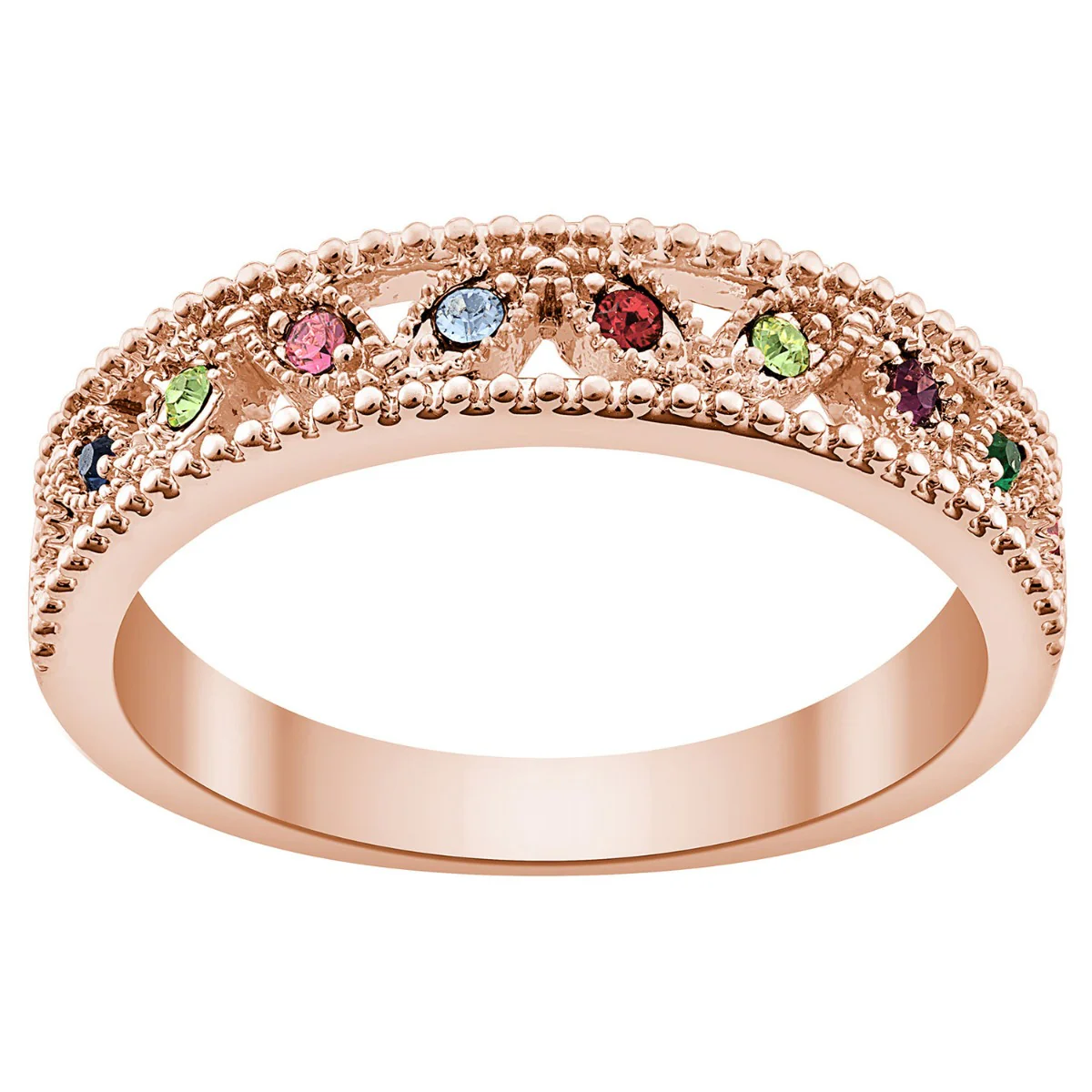 14K Rose Gold Plated Family Birthstone Band Ring