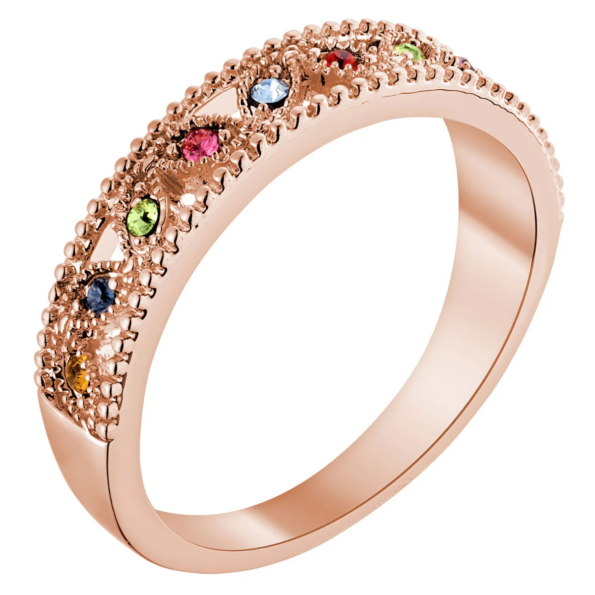 14K Rose Gold Plated Family Birthstone Band Ring - Image 2