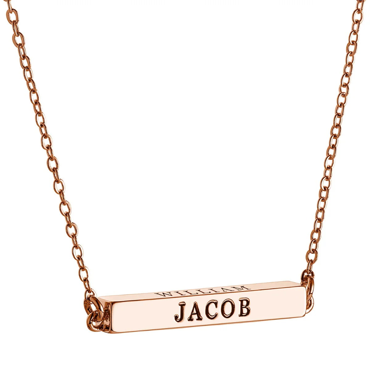 14K Rose Gold Plated Horizontal 4-Sided Engraved Family Name Necklace - Image 10