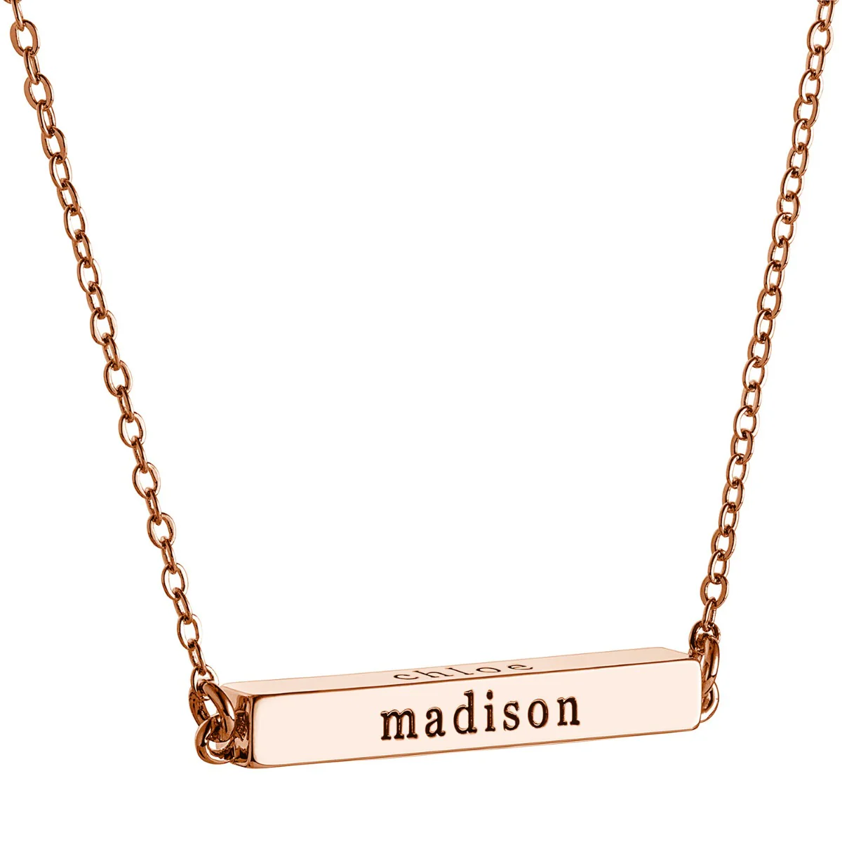 14K Rose Gold Plated Horizontal 4-Sided Engraved Family Name Necklace - Image 11