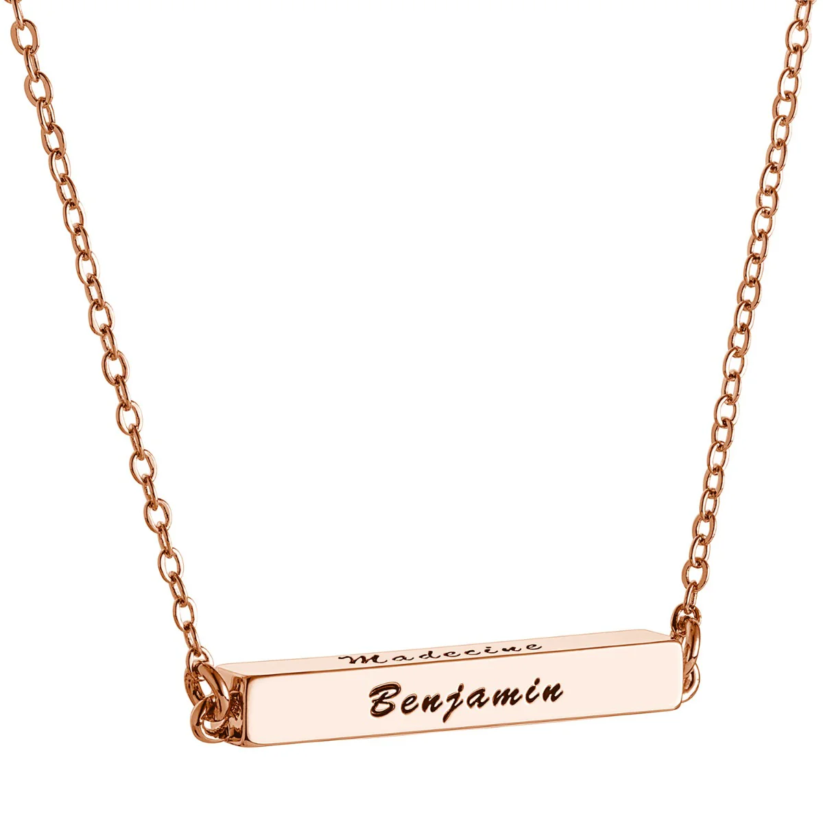 14K Rose Gold Plated Horizontal 4-Sided Engraved Family Name Necklace - Image 6