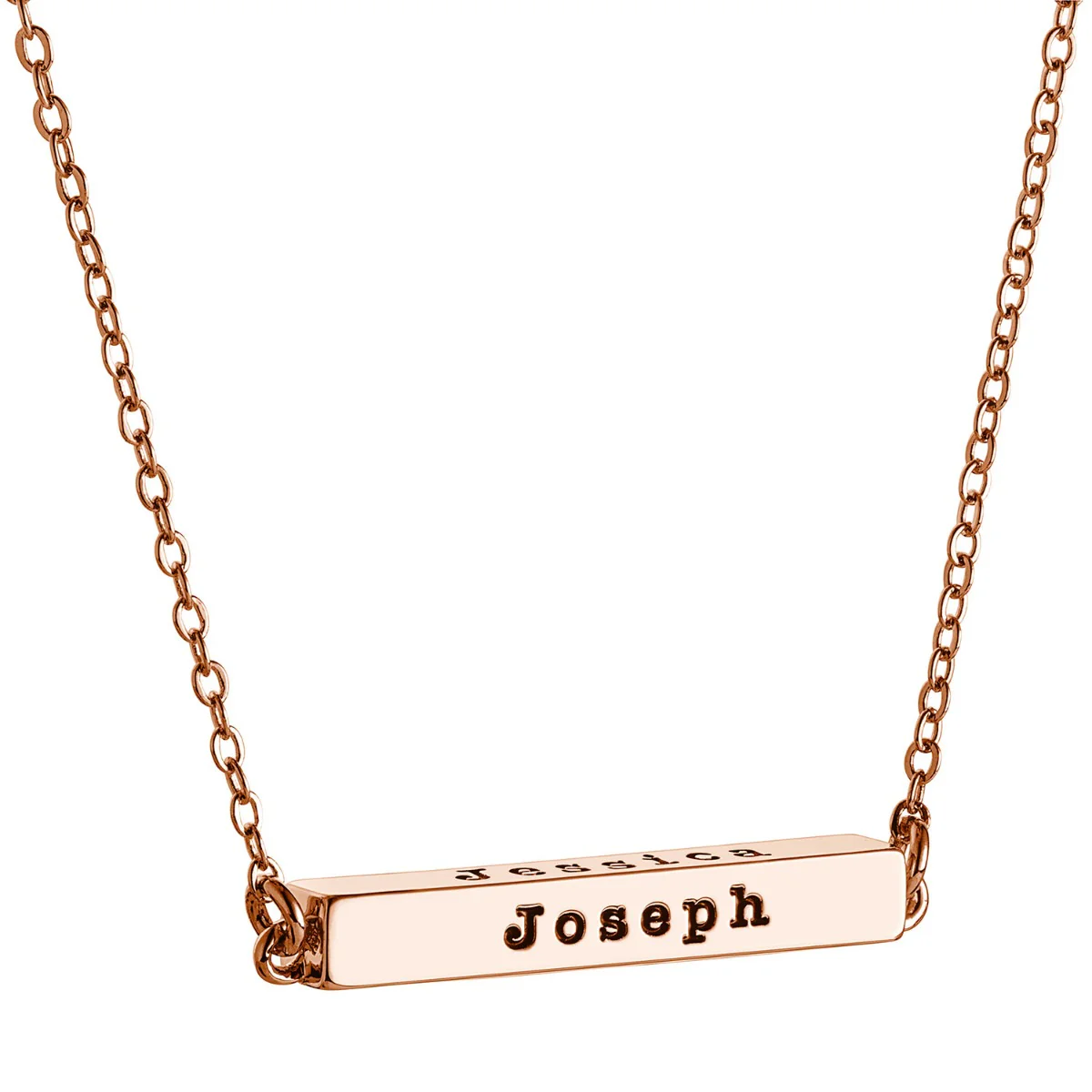 14K Rose Gold Plated Horizontal 4-Sided Engraved Family Name Necklace - Image 9