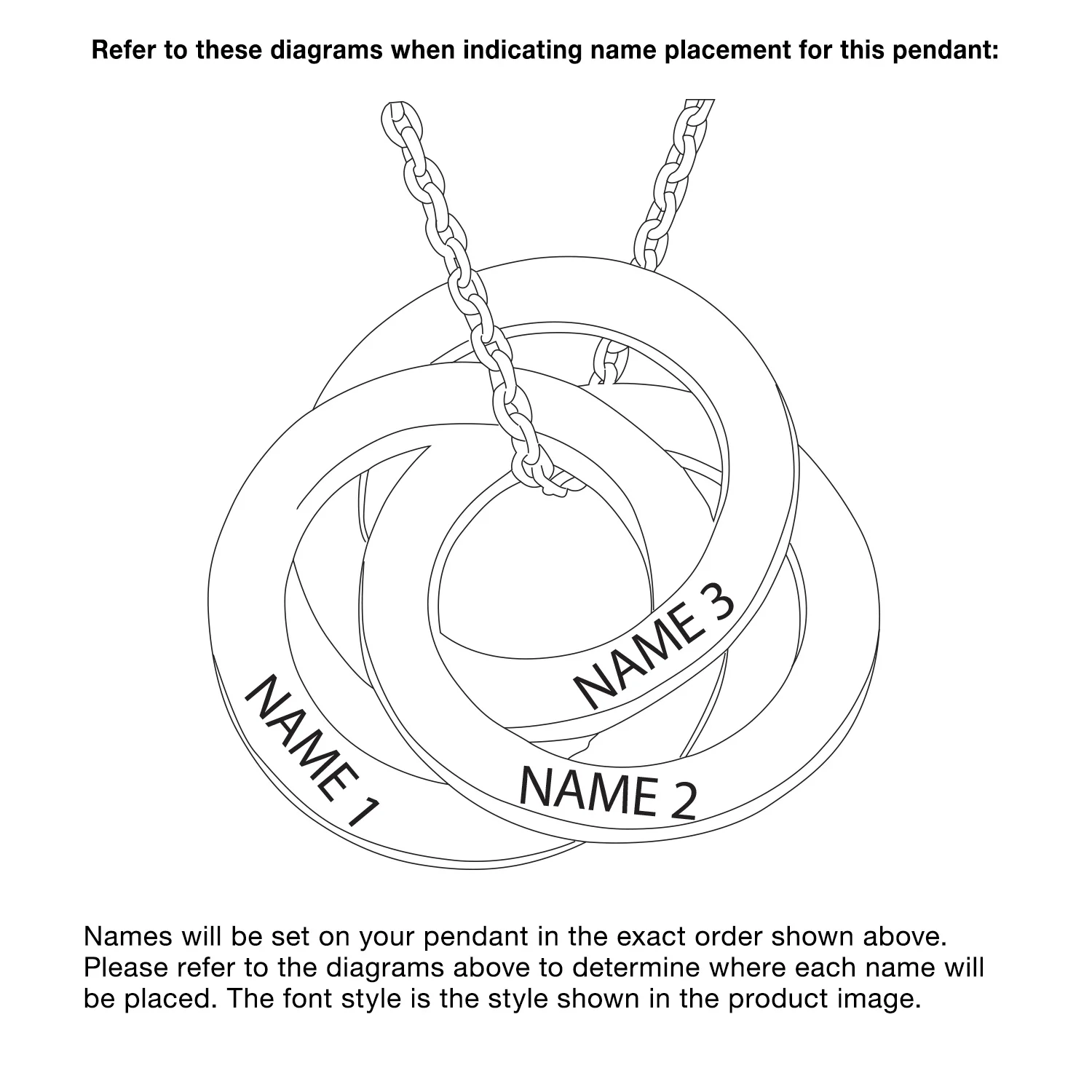 14K Rose Gold Plated Interlocking Rings Engraved Names Necklace - Image 6