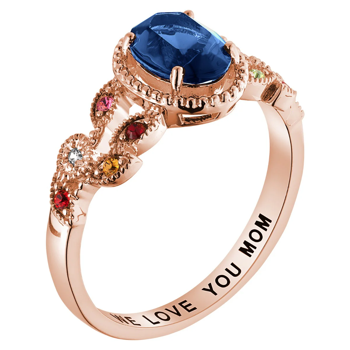 14K Rose Gold Plated Mother's Oval Family Birthstone Ring - Image 2