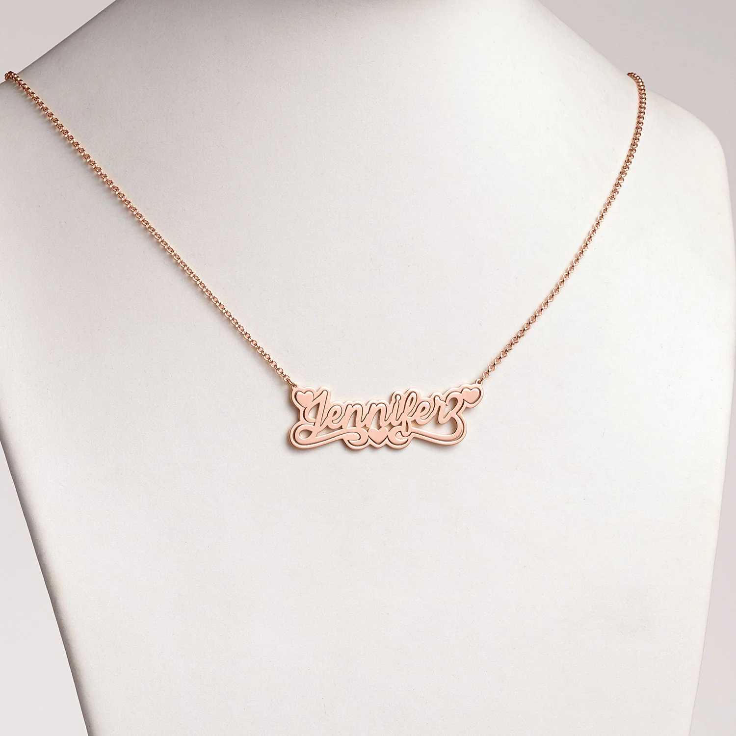 14K Rose Gold Plated Name with Outline Necklace with Heart Swirl - Image 3