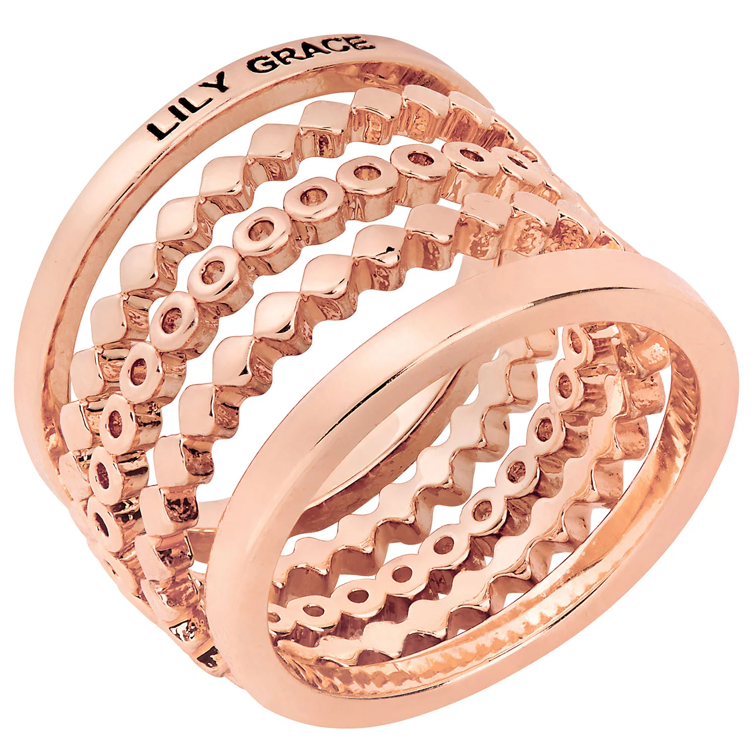 Rose Gold Plated Personalized Beaded Stackable 5 Ring Set - Image 3