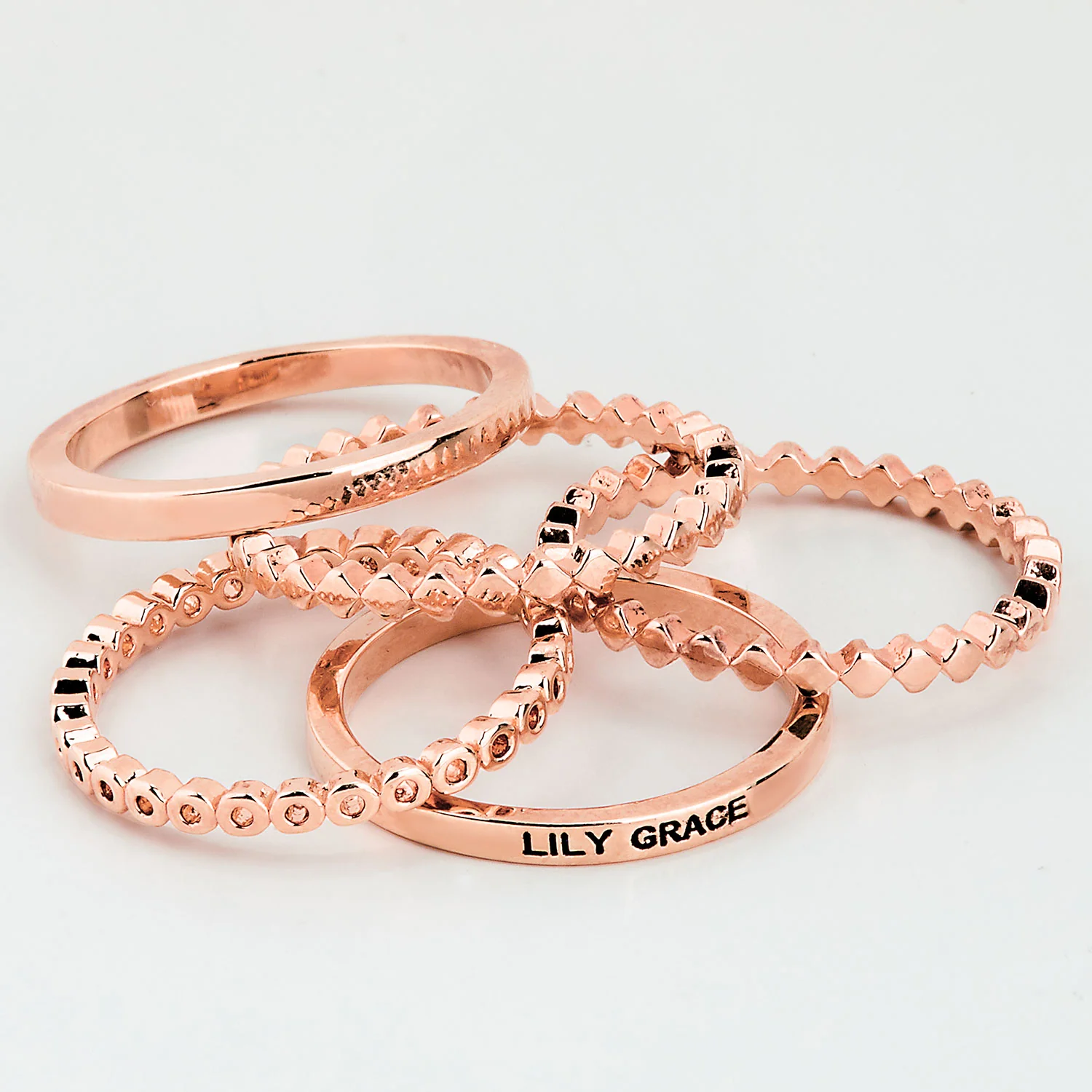 Rose Gold Plated Personalized Beaded Stackable 5 Ring Set - Image 4