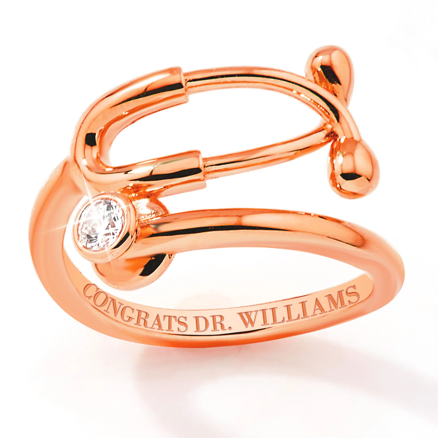 Rose Gold Plated Personalized Birthstone Stethoscope Wrap Ring - Image 3