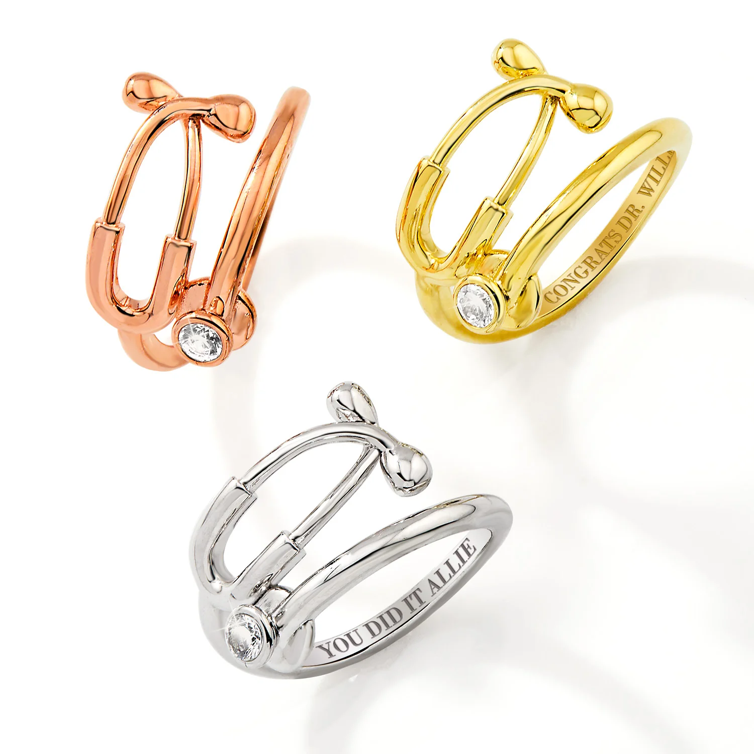 Rose Gold Plated Personalized Birthstone Stethoscope Wrap Ring - Image 5