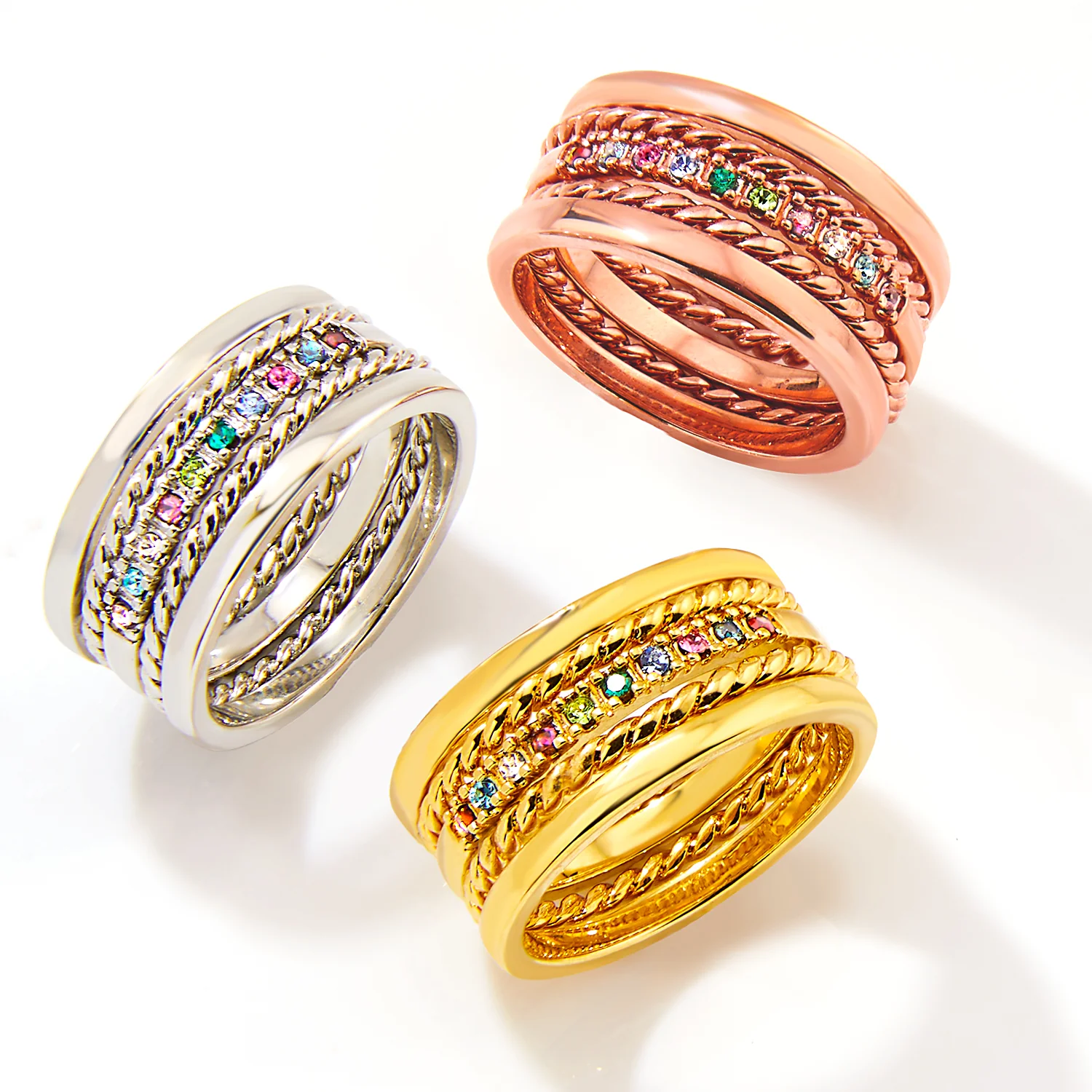 Rose Gold Plated Personalized Family Birthstone Roped Stackable 5 Ring Set - Image 4