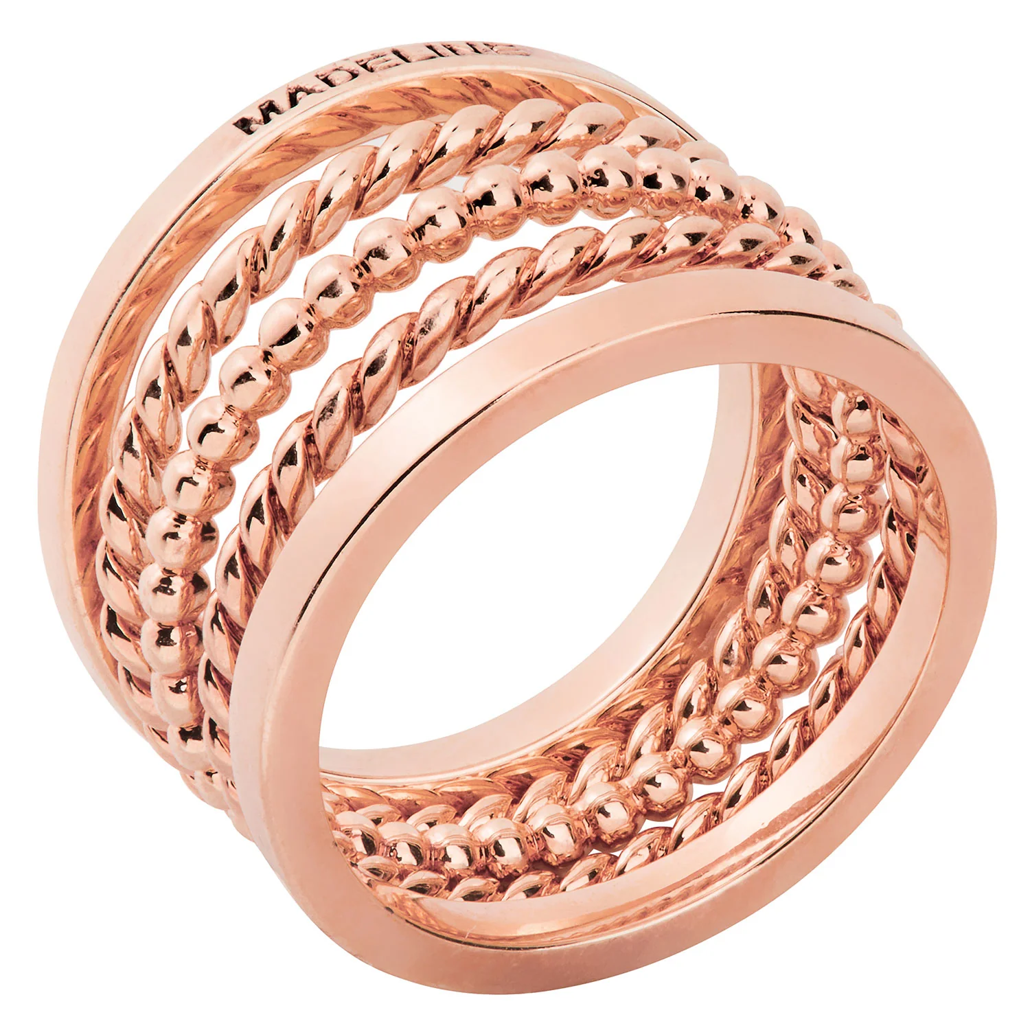 Rose Gold Plated Personalized Roped and Beaded Stackable 5 Ring Set - Image 3