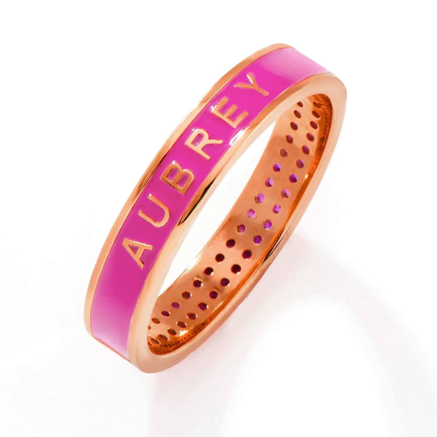 Rose Gold Plated Reversible Birthmonth Enamel Pave Square Band Ring - Image 4