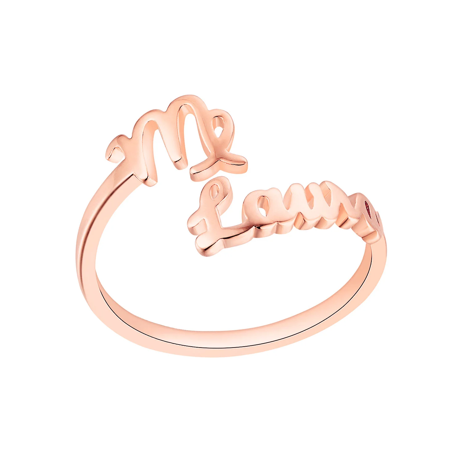 Rose Gold Plated Script Name and Zodiac Sign Bypass Ring
