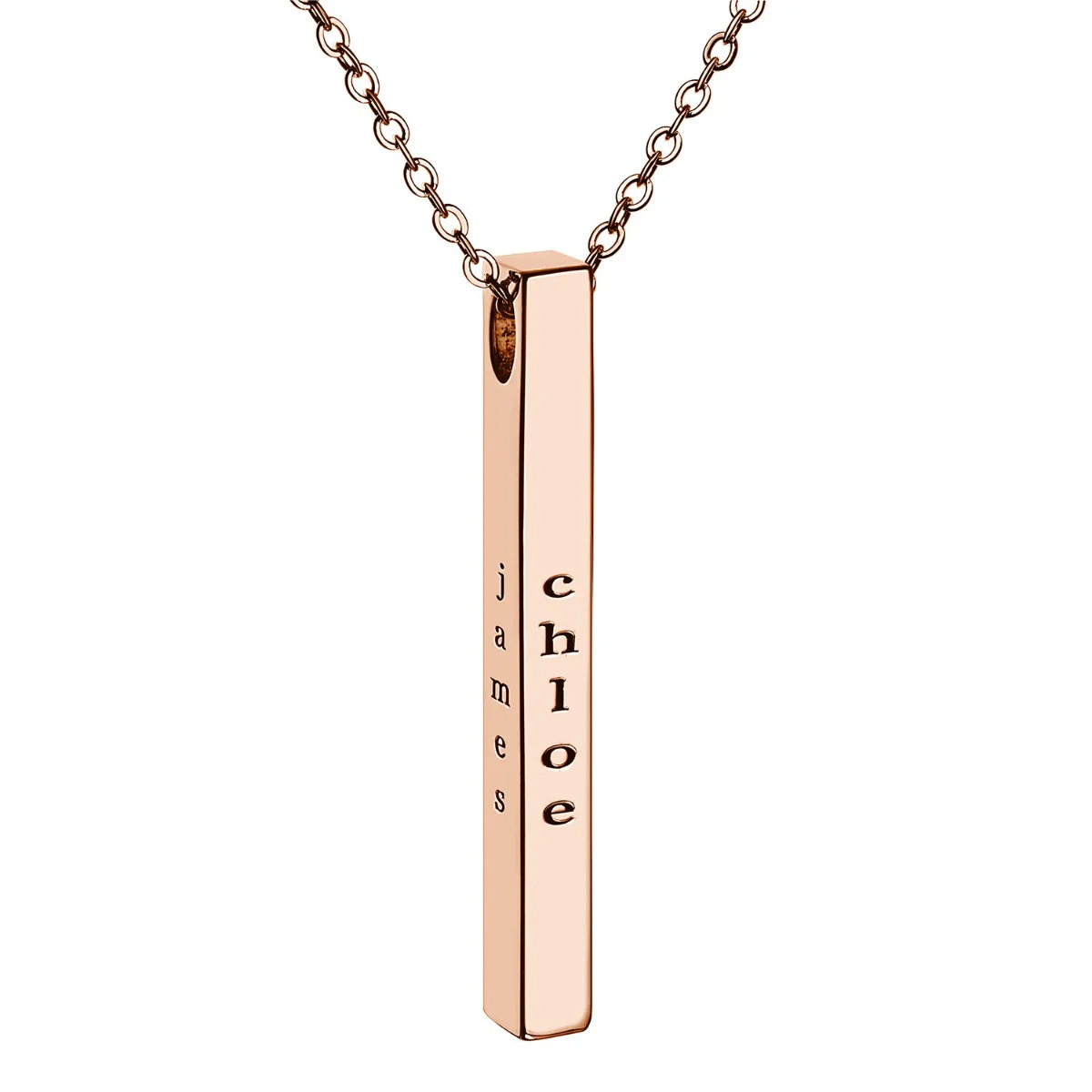 14K Rose Gold Plated Vertical 4-Sided Engraved Family Name Necklace - Image 10