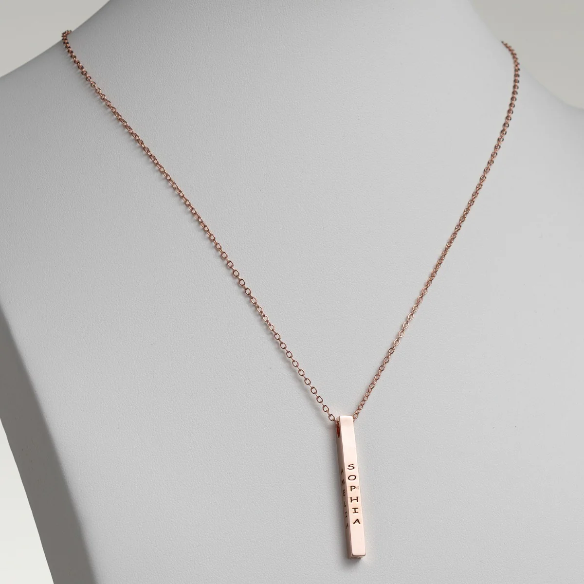 14K Rose Gold Plated Vertical 4-Sided Engraved Family Name Necklace - Image 3