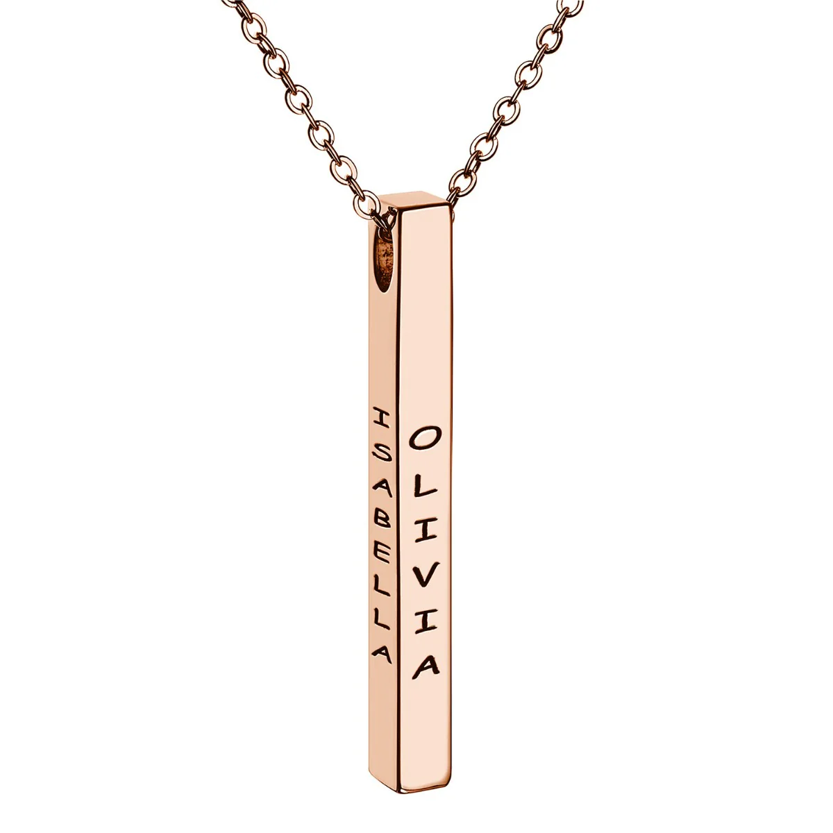 14K Rose Gold Plated Vertical 4-Sided Engraved Family Name Necklace - Image 6