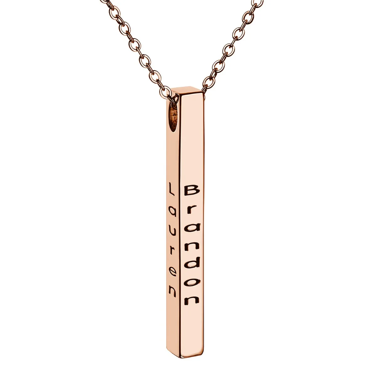 14K Rose Gold Plated Vertical 4-Sided Engraved Family Name Necklace - Image 7
