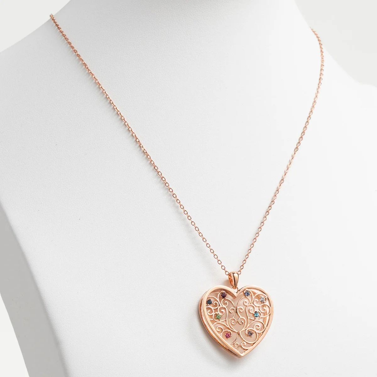 14K Rose Gold Plated 3D Family Filigree Heart Pendant - Image 3
