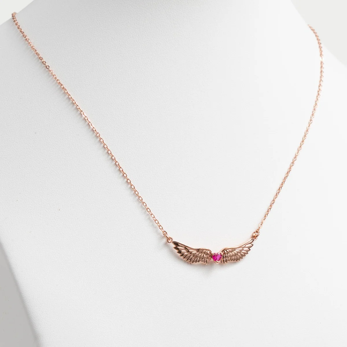 14K Rose Gold Plated Angel Wing with Heart Birthstone Necklace - Image 2