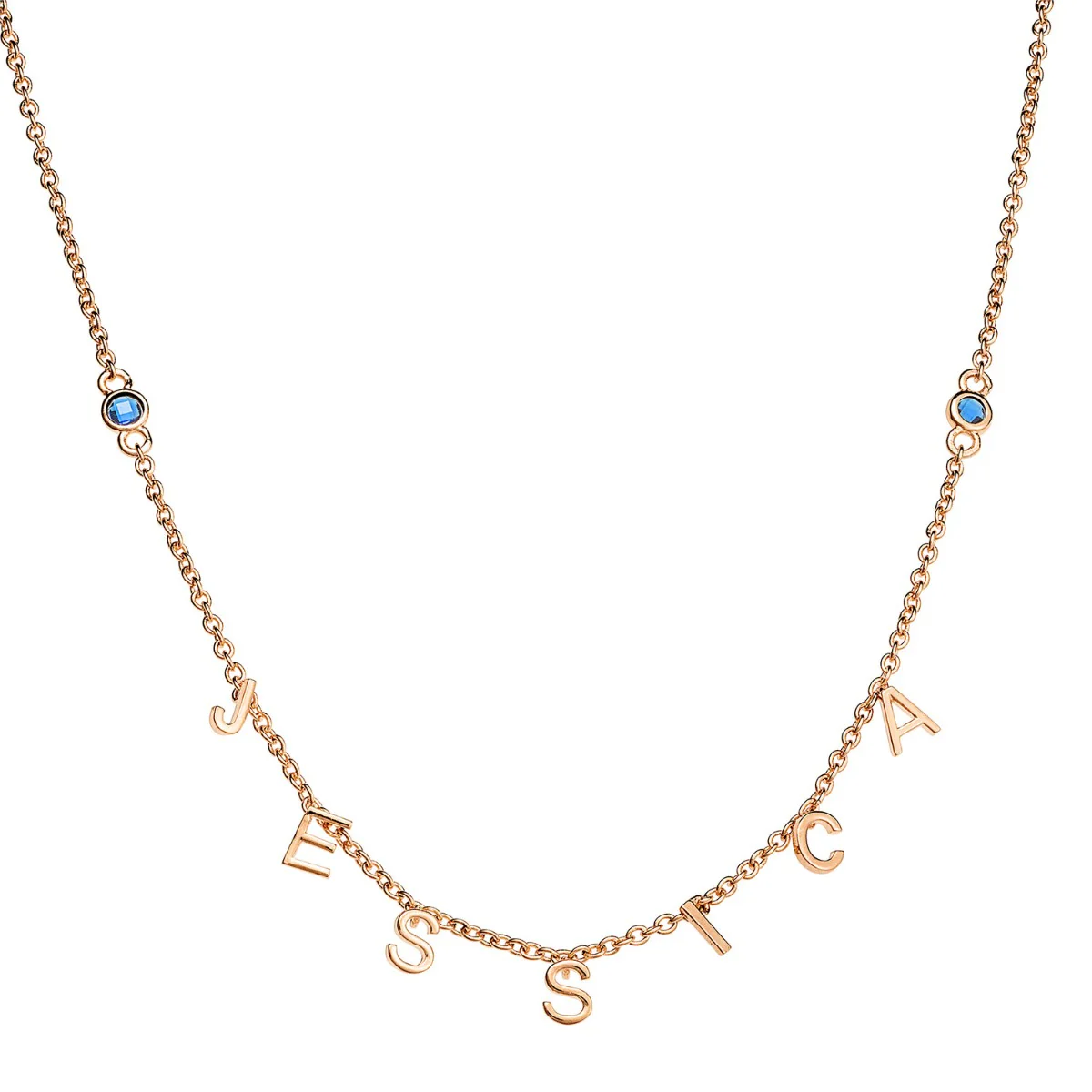 14K Rose Gold Plated Dainty Letters and Birthstones Name Necklace