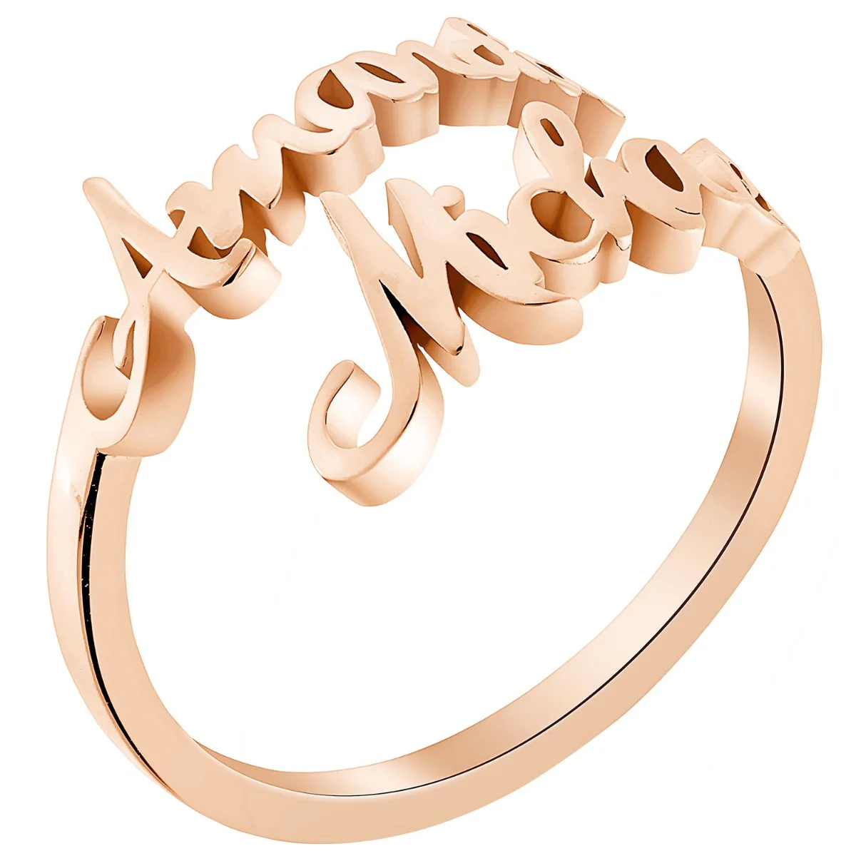 14K Rose Gold Plated Double Script Name Bypass Ring - Image 2
