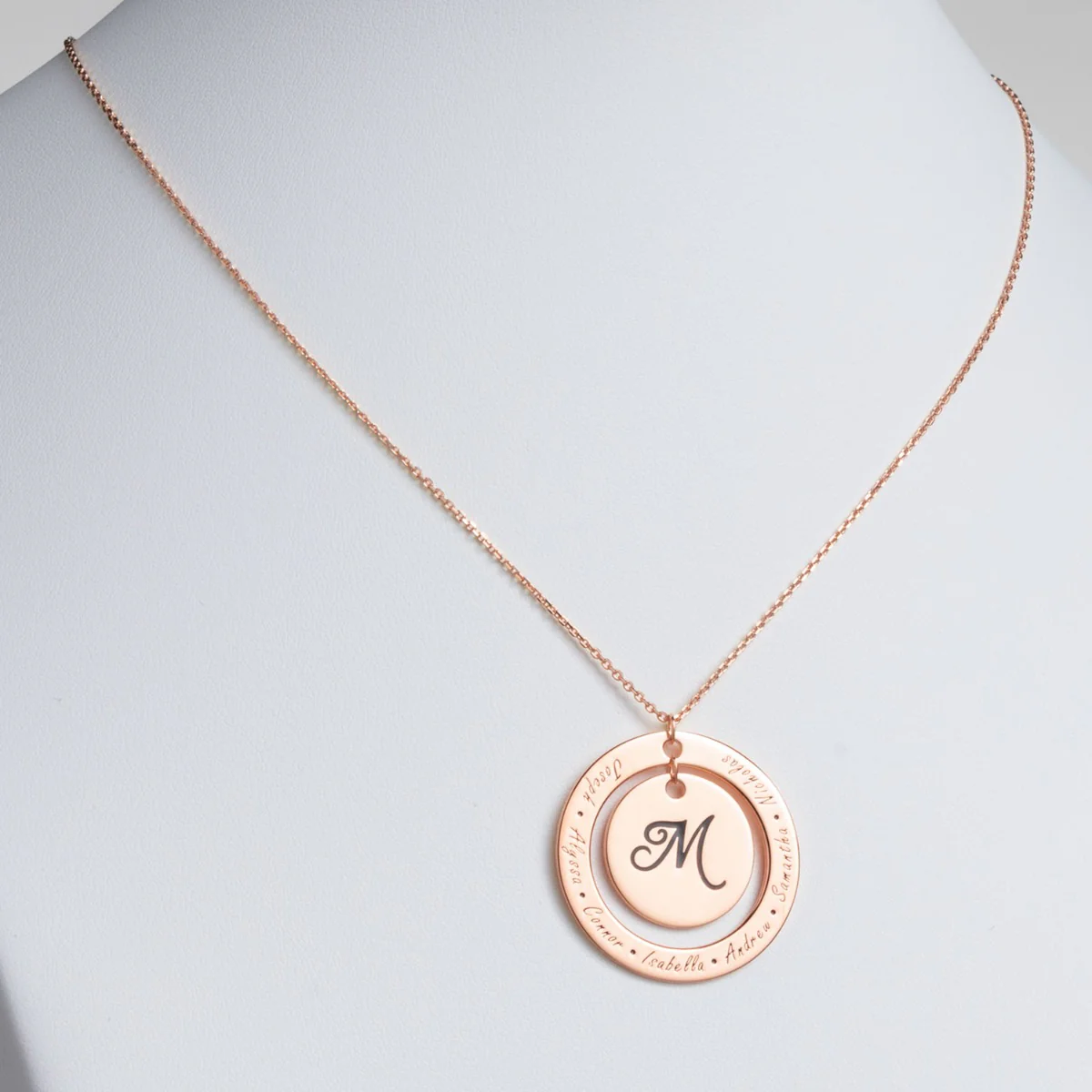 14K Rose Gold Plated Engraved Initial and Family Name Necklace - Image 2