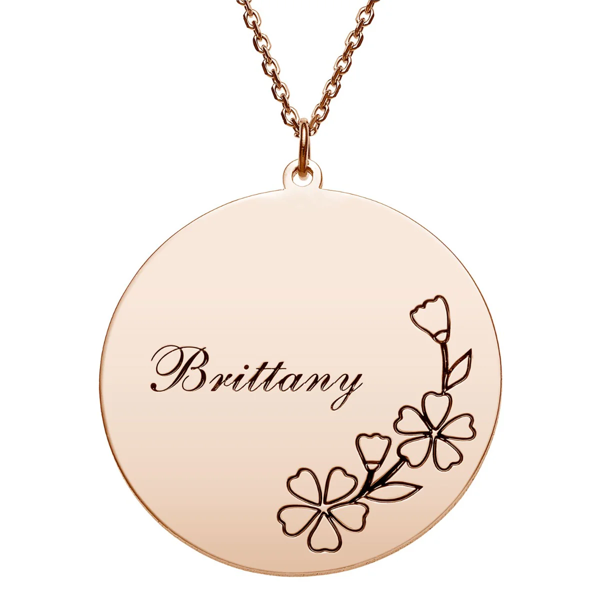 14K Rose Gold Plated Engraved Name and Birth Flower Necklace - Image 2