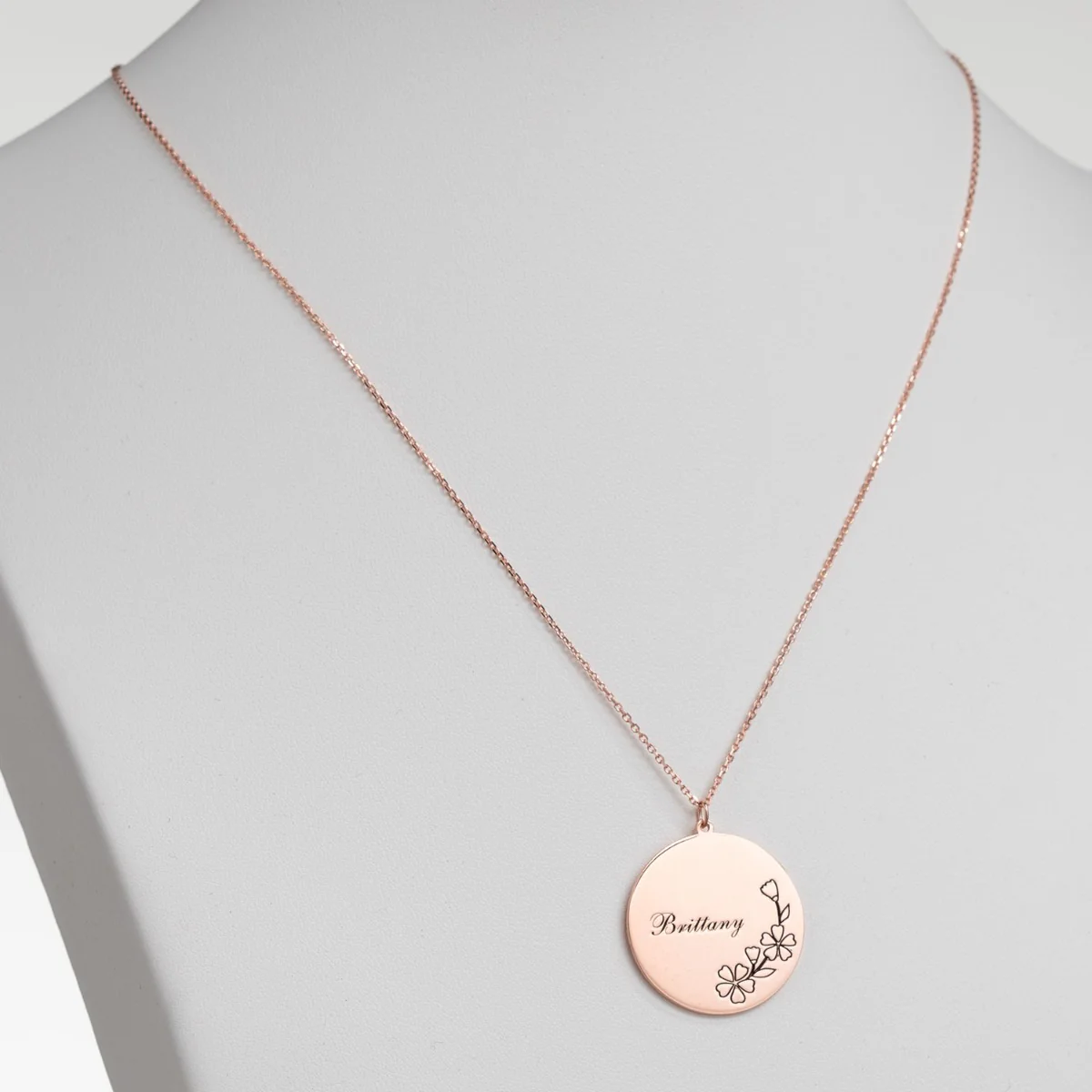 14K Rose Gold Plated Engraved Name and Birth Flower Necklace - Image 3