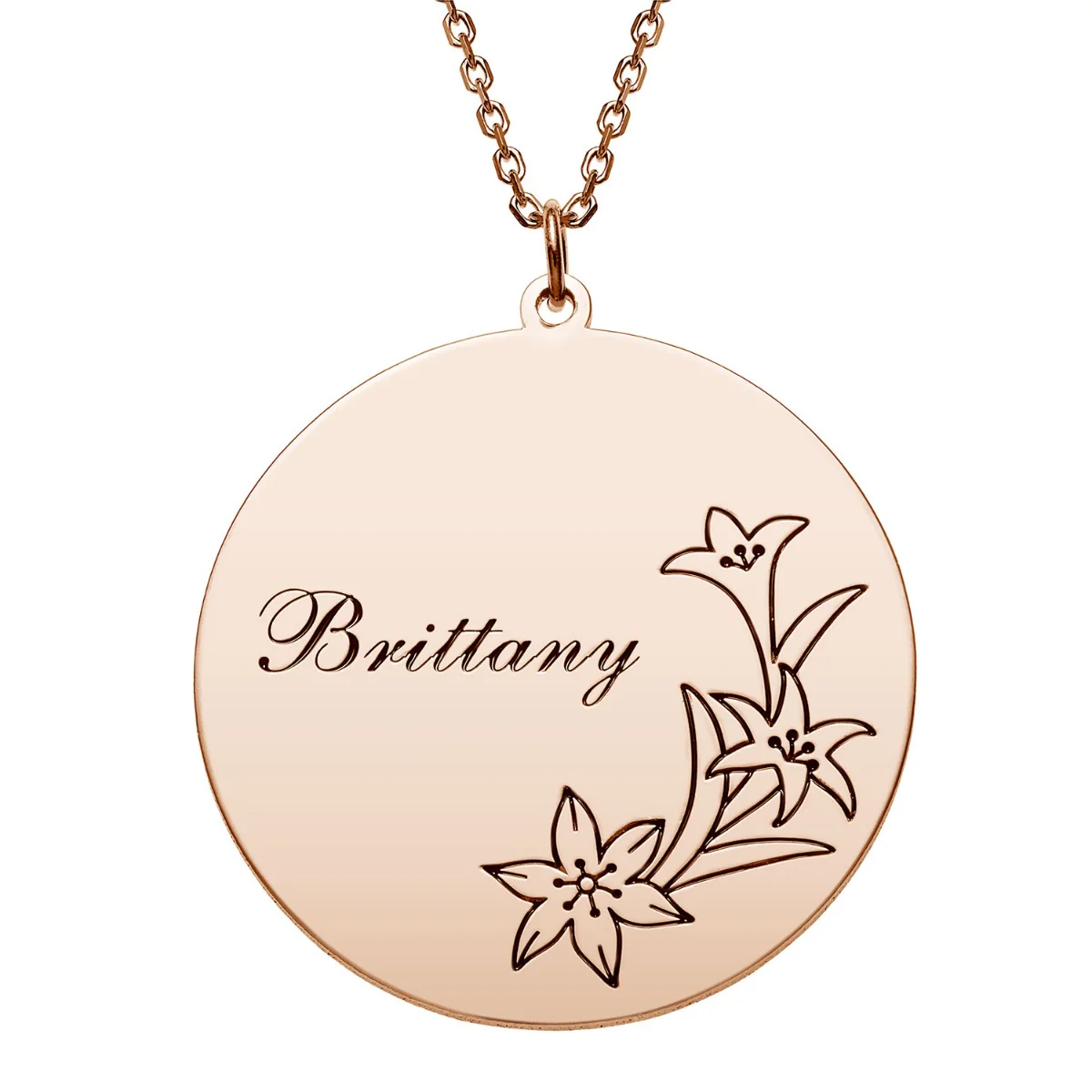 14K Rose Gold Plated Engraved Name and Birth Flower Necklace - Image 5