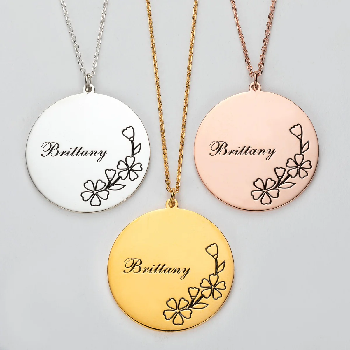 14K Rose Gold Plated Engraved Name and Birth Flower Necklace - Image 6