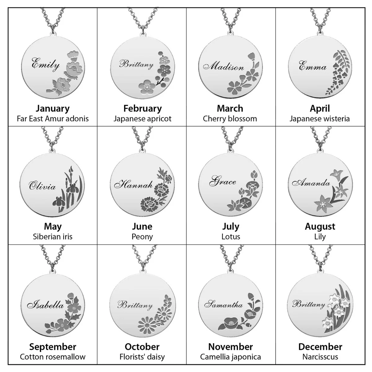 14K Rose Gold Plated Engraved Name and Birth Flower Necklace - Image 7