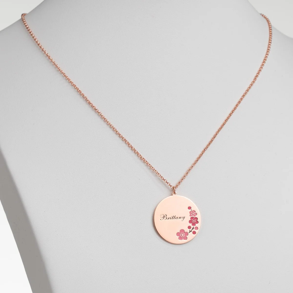 14K Rose Gold Plated Engraved Name and Enamel Birth Flower Necklace - Image 3