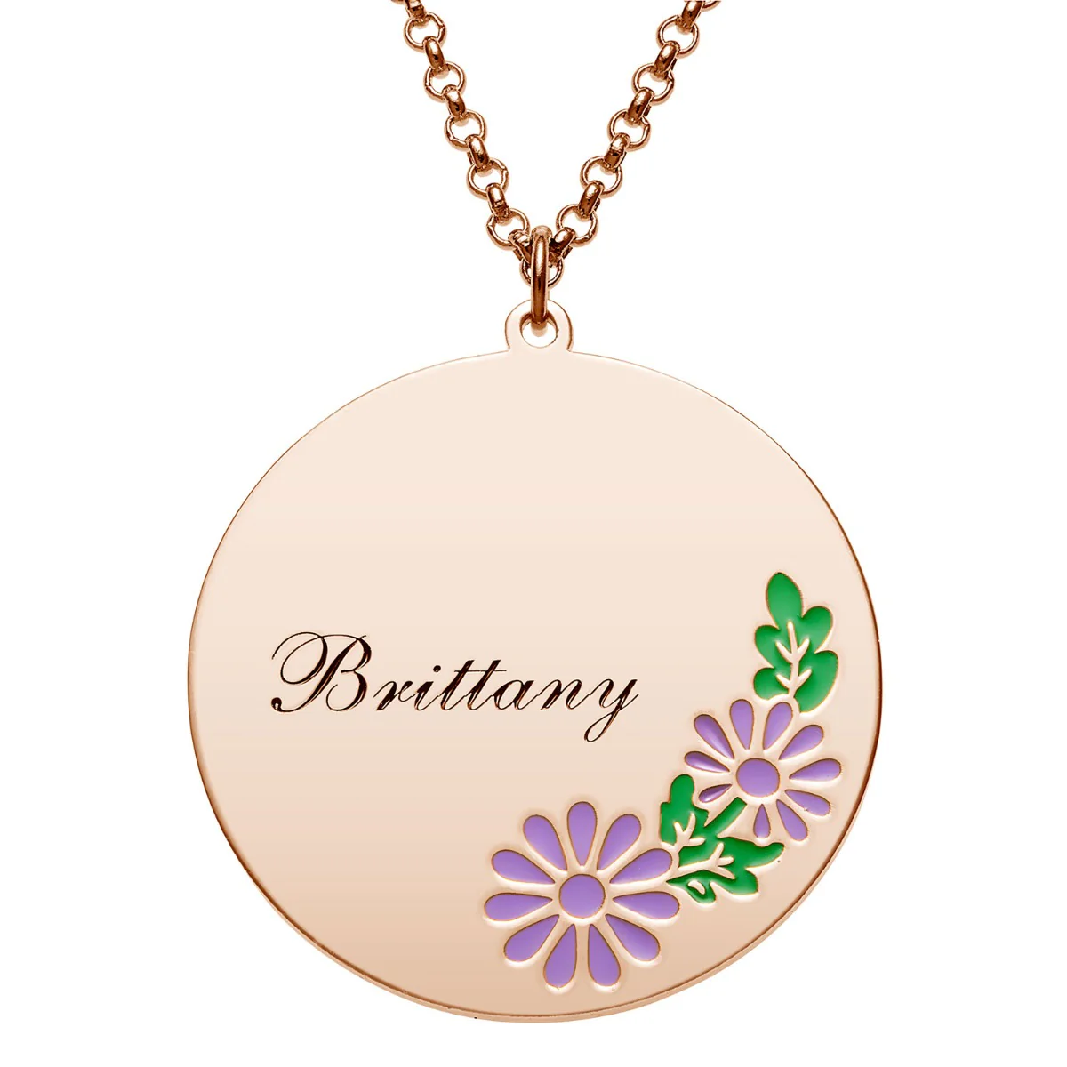 14K Rose Gold Plated Engraved Name and Enamel Birth Flower Necklace - Image 4