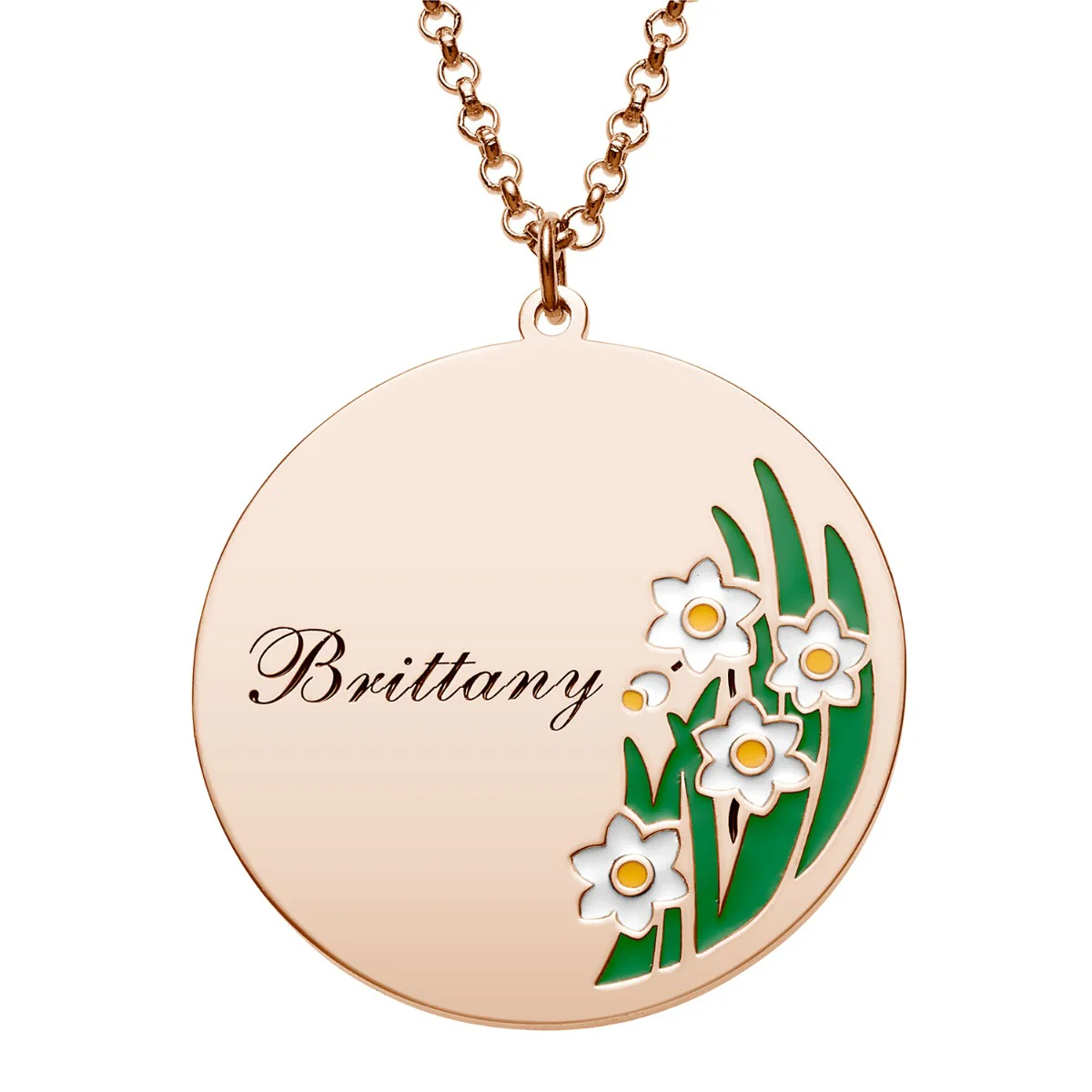 14K Rose Gold Plated Engraved Name and Enamel Birth Flower Necklace - Image 5