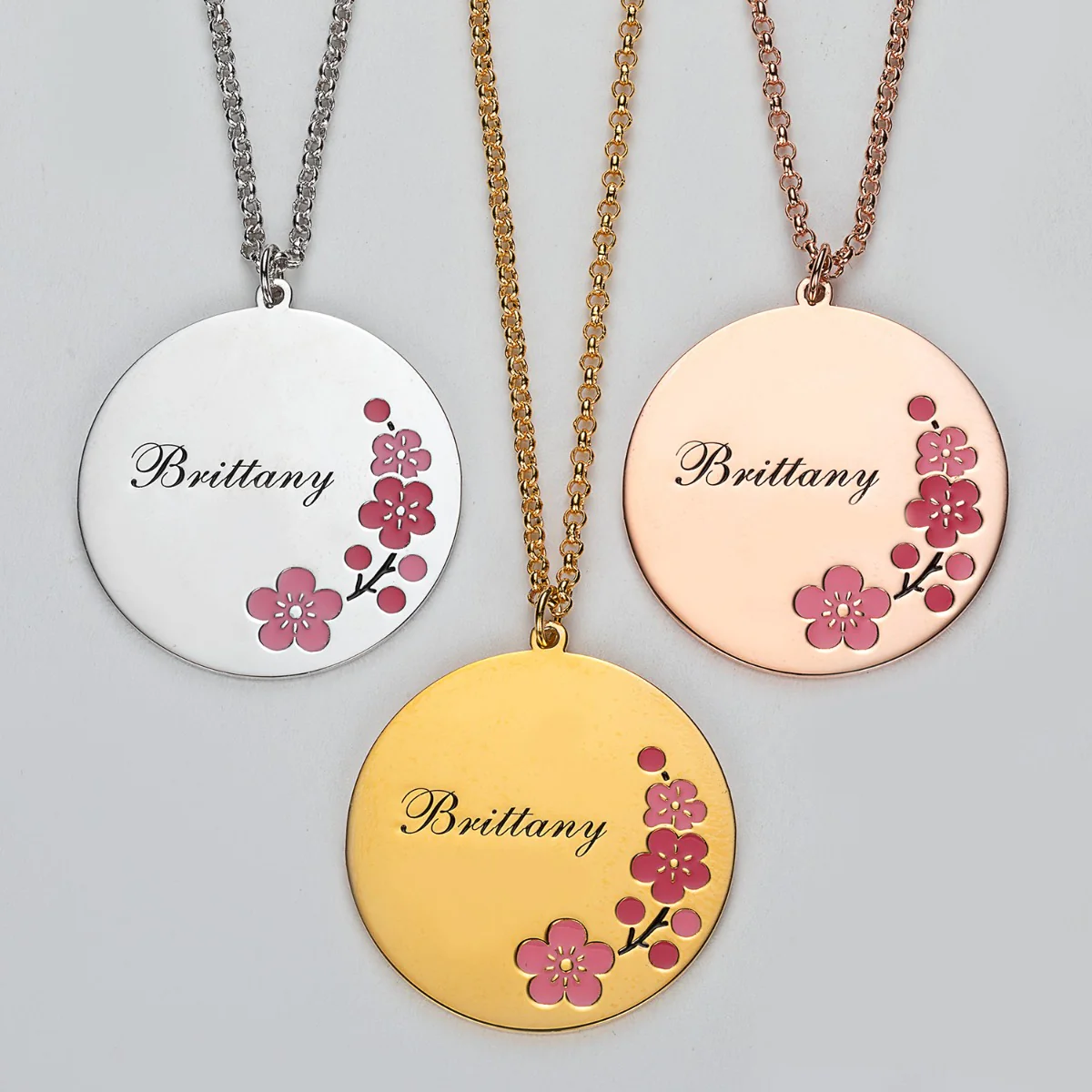14K Rose Gold Plated Engraved Name and Enamel Birth Flower Necklace - Image 6