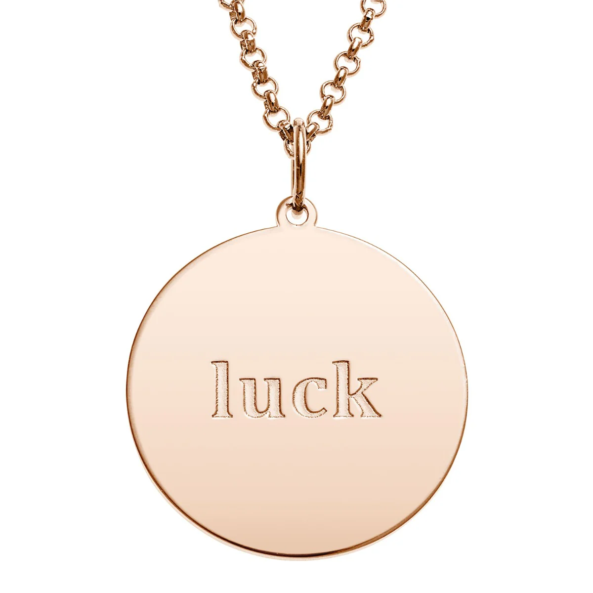 14K Rose Gold Plated Engraved Name and Luck Character Disc Necklace - Image 2