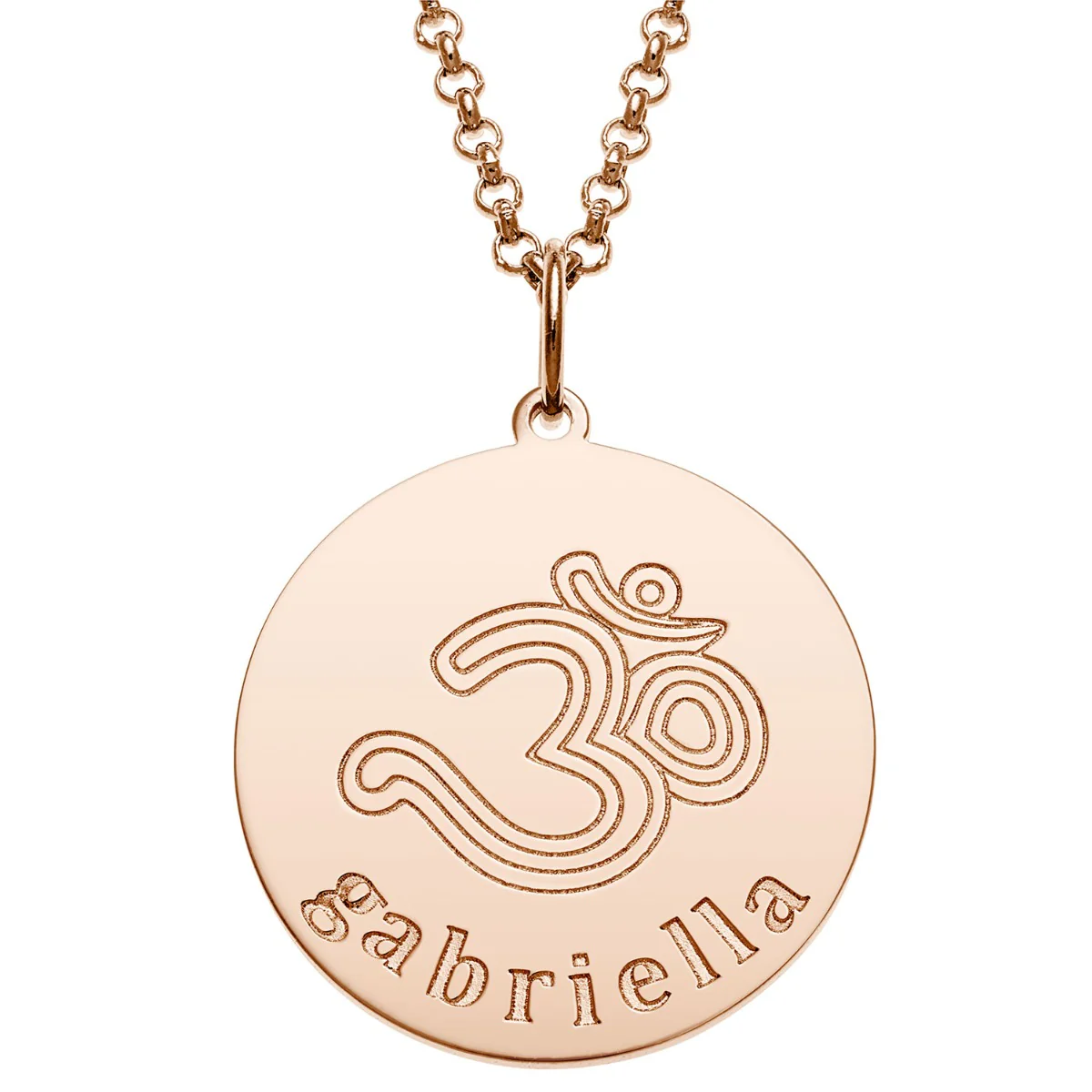 14K Rose Gold Plated Engraved Name and Om Symbol Disc Necklace