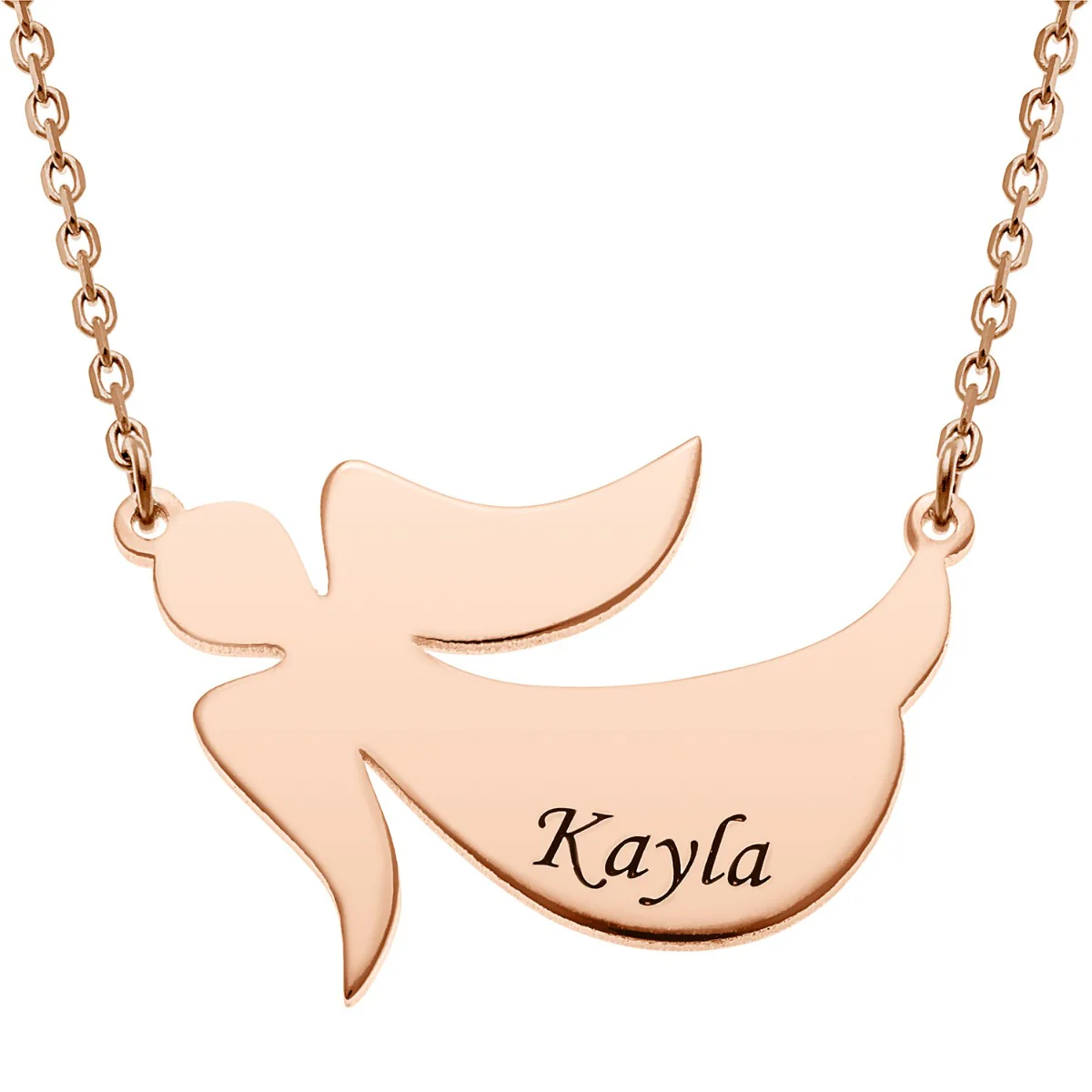 14K Rose Gold Plated Engraved Name Angel Necklace