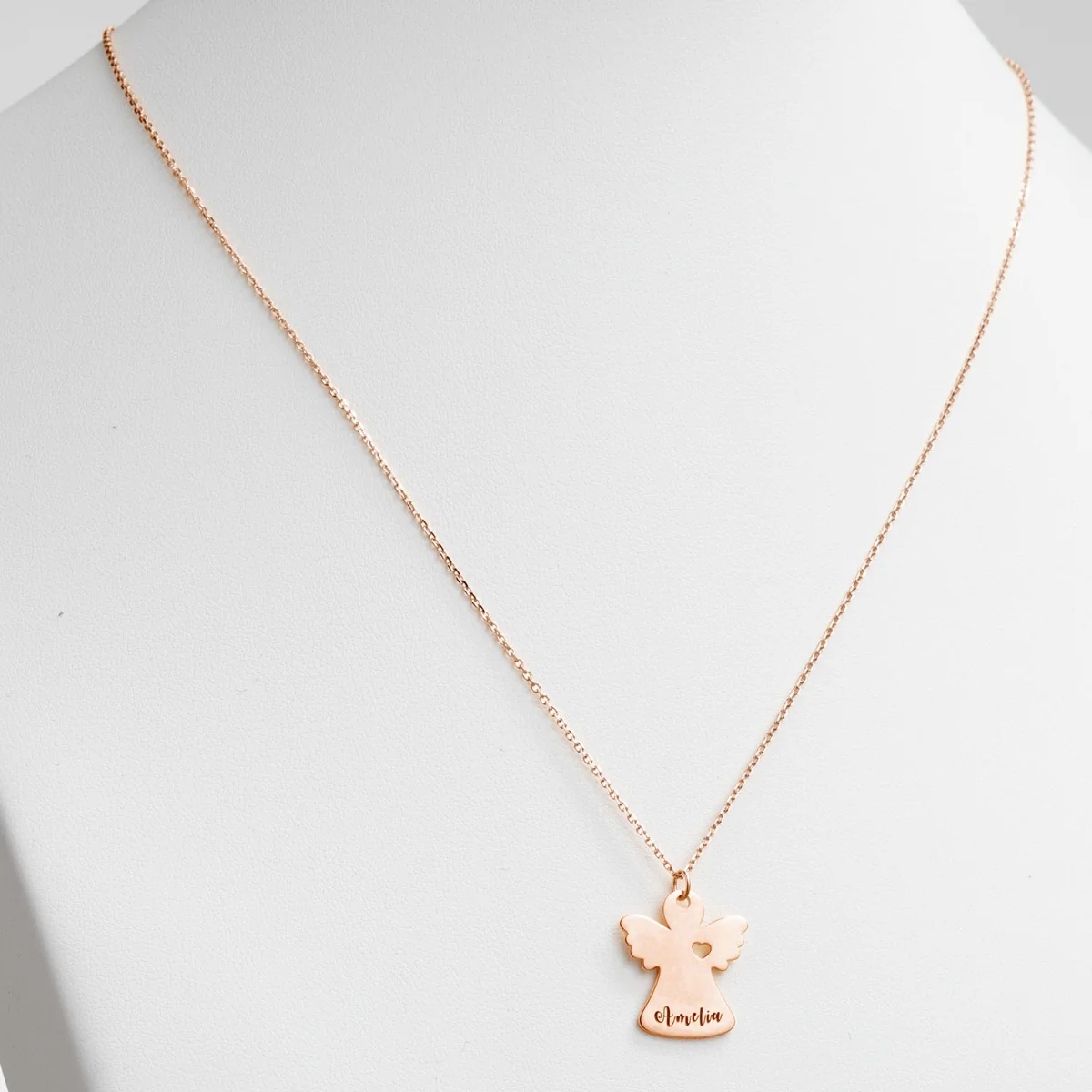 14K Rose Gold Plated Engraved Name Angel with Heart Necklace - Image 2