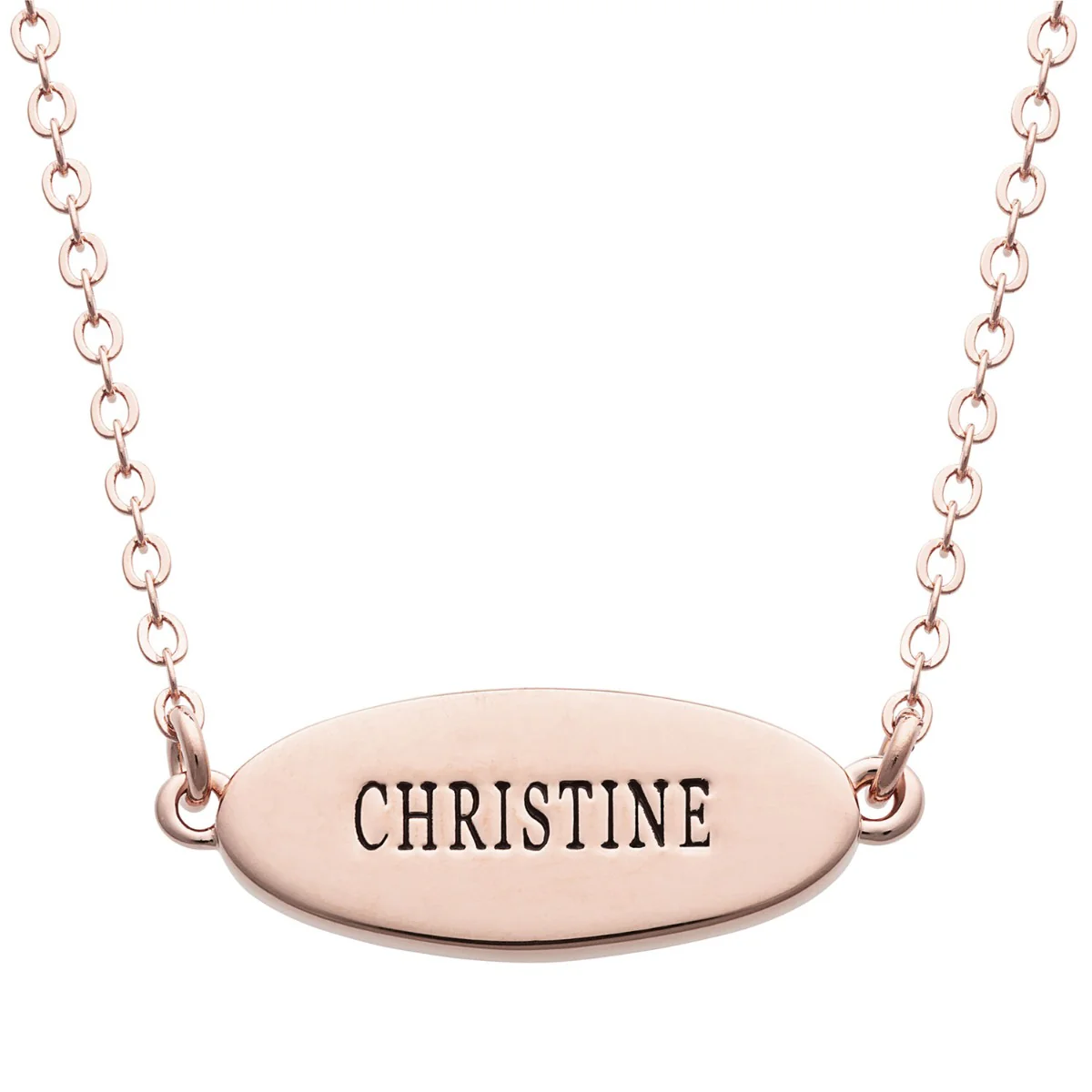 14K Rose Gold Plated Engraved Name Oval Plaque Necklace