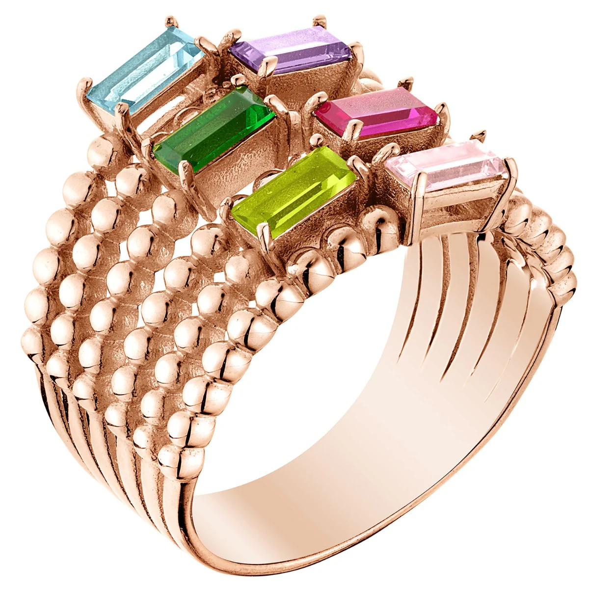 14K Rose Gold Plated Family Birthstone and Diamond Accent Faux Stack Ring - Image 2