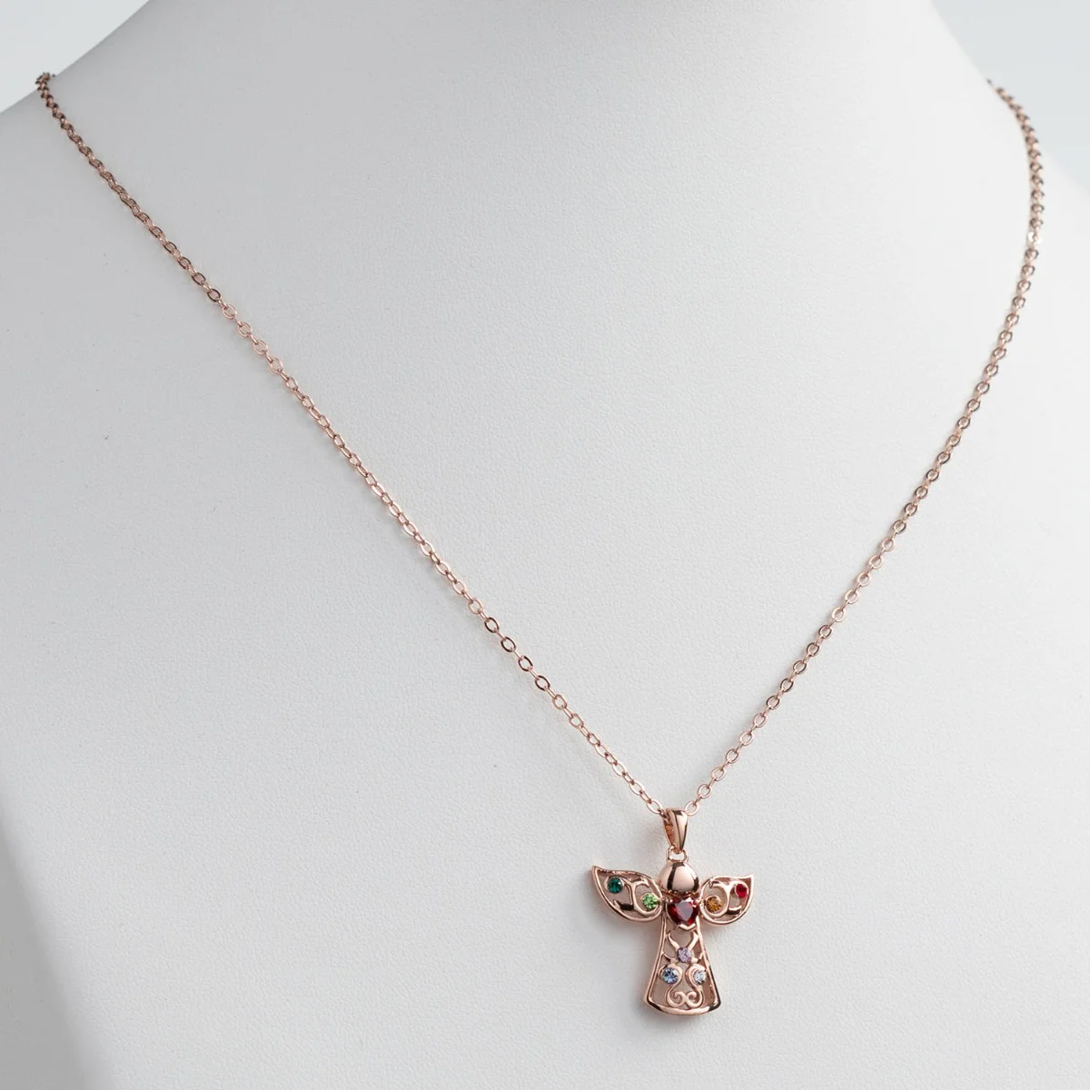 14K Rose Gold Plated Birthstone Guardian Angel Pendant - Image 2