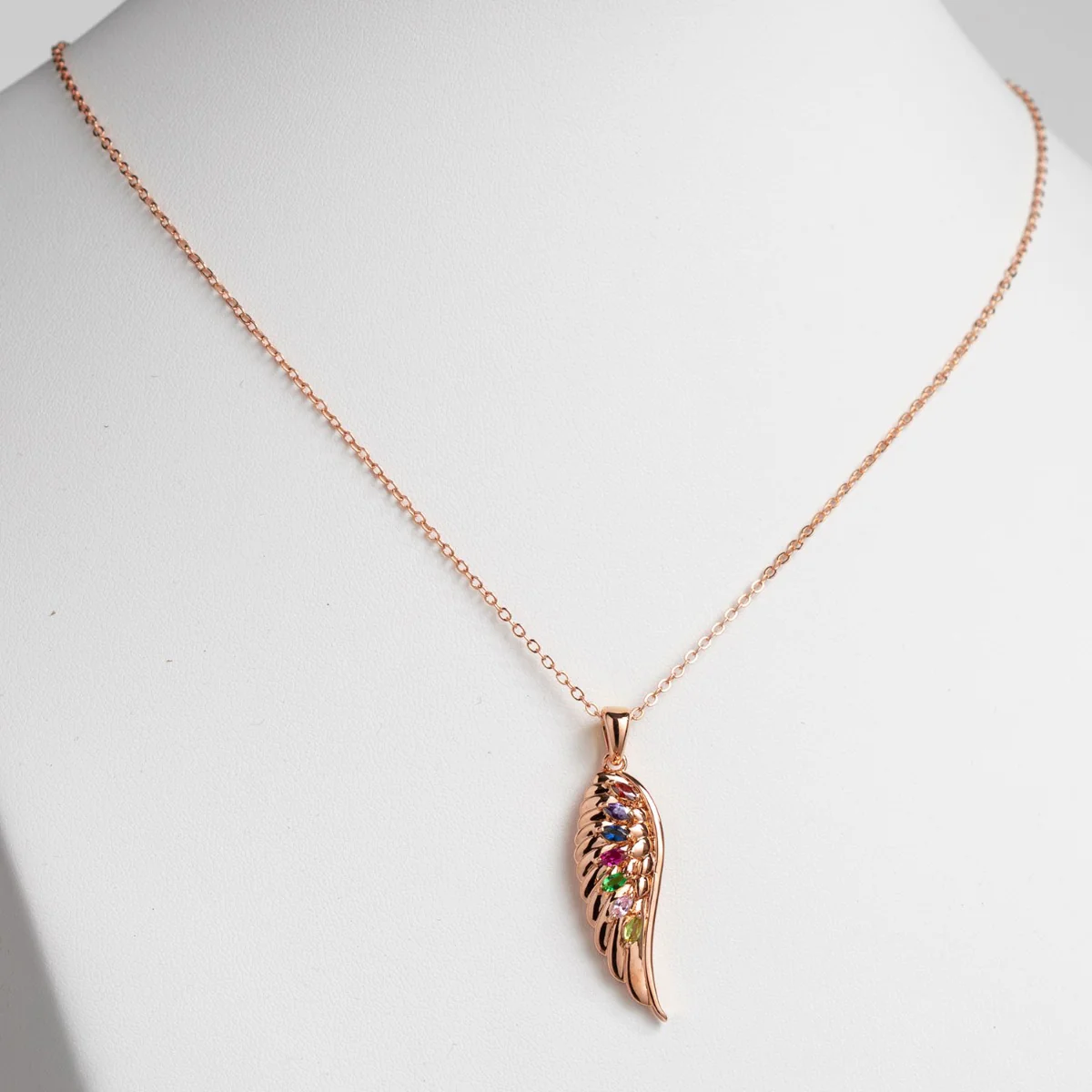 14K Rose Gold Plated Family Birthstone Angel Wing Necklace - Image 2