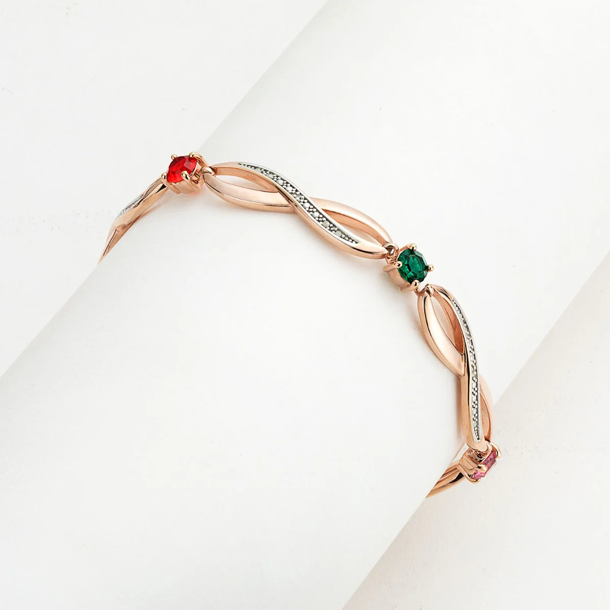 14K Rose Gold Plated Family Birthstone Bracelet with Diamond Accents - Image 2