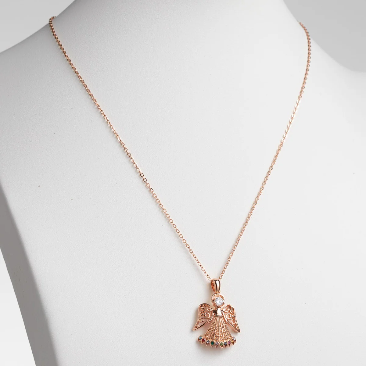 14K Rose Gold Plated Guardian Angel Filigree Birthstone Necklace - Image 2