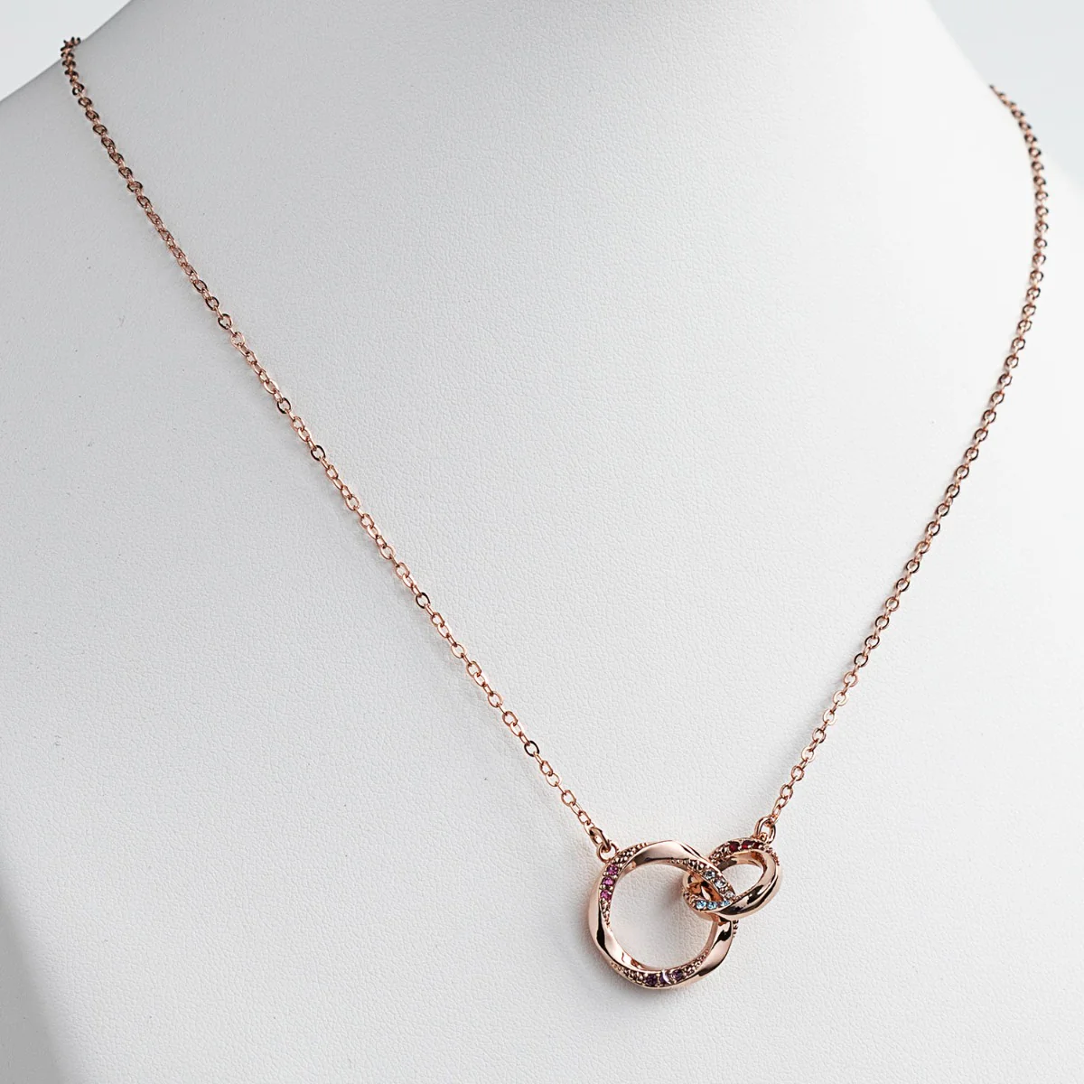 14K Rose Gold Plated Family Birthstone Interlocking Circles Necklace - Image 2