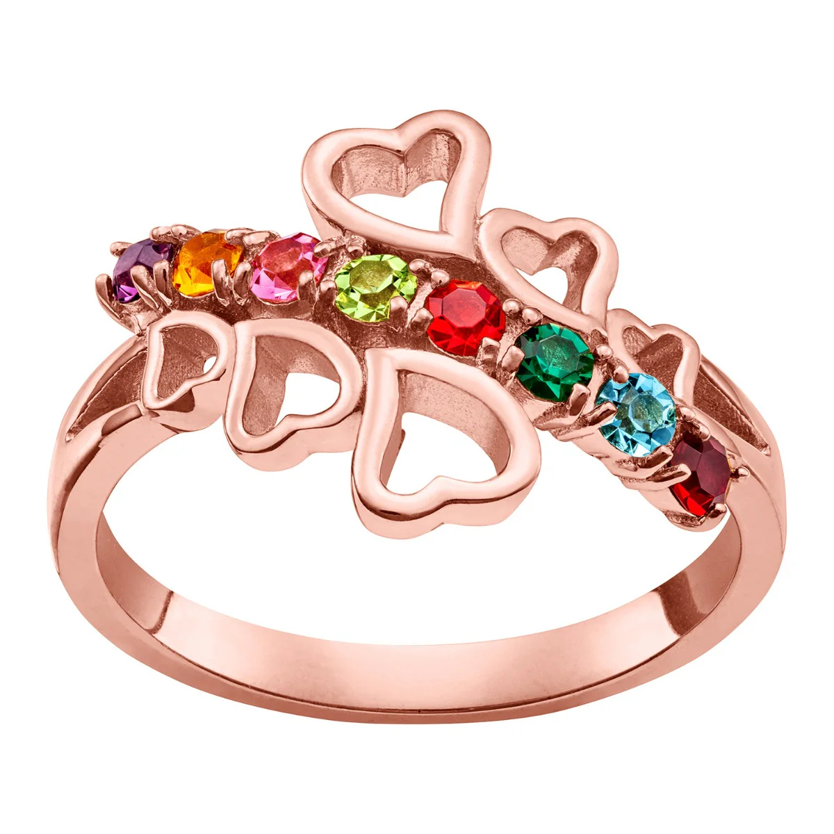 14K Rose Gold Plated Family Birthstone Open Heart Bypass Ring