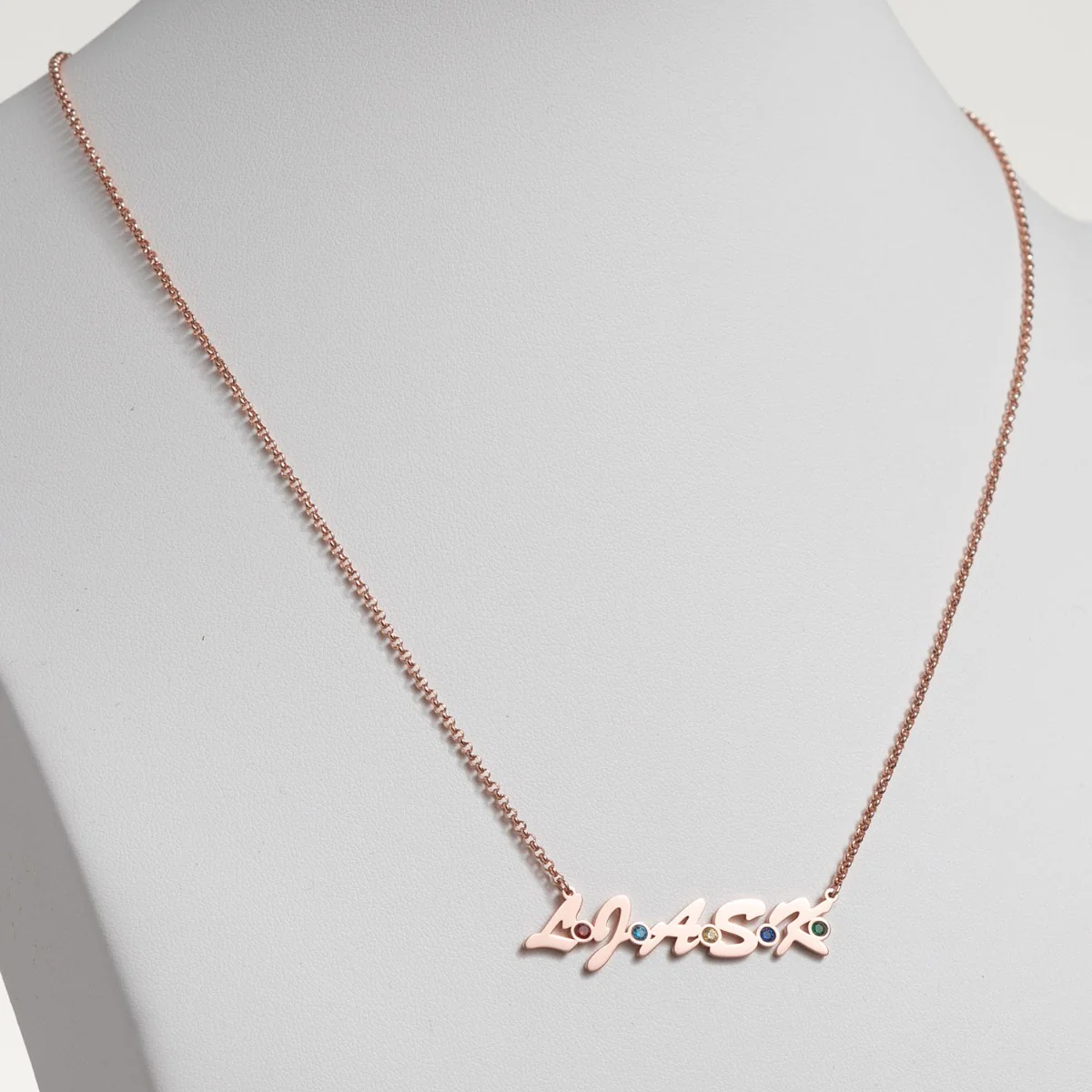 14K Rose Gold Plated Family Initials and Birthstones Necklace - Image 2