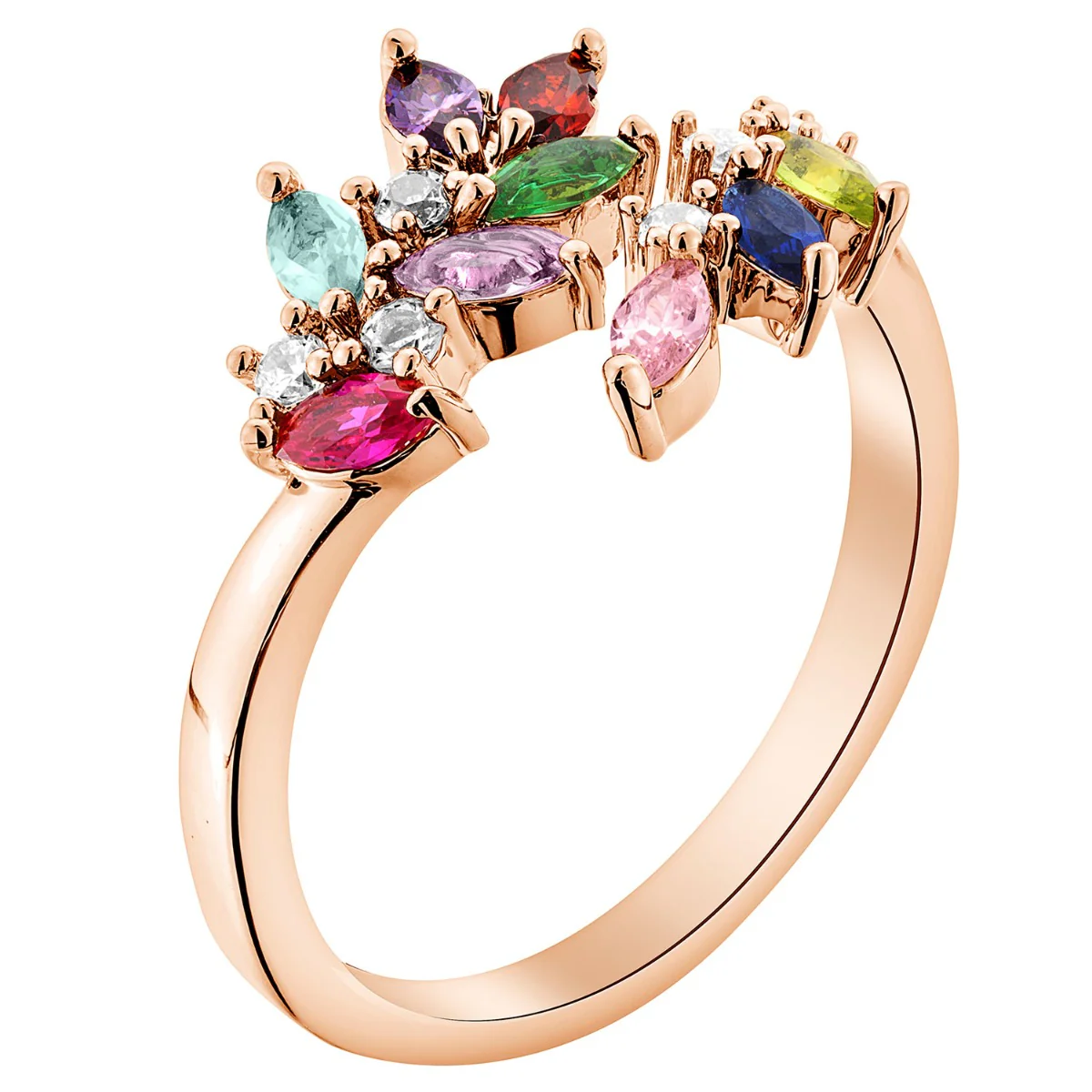 14K Rose Gold Plated Vintage Marquise Birthstone Bypass Ring - Image 2
